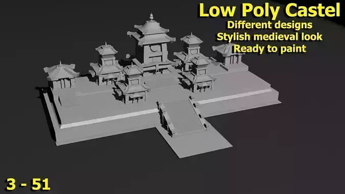 Low Poly Castle 3 chinese temple Low-poly 3D model