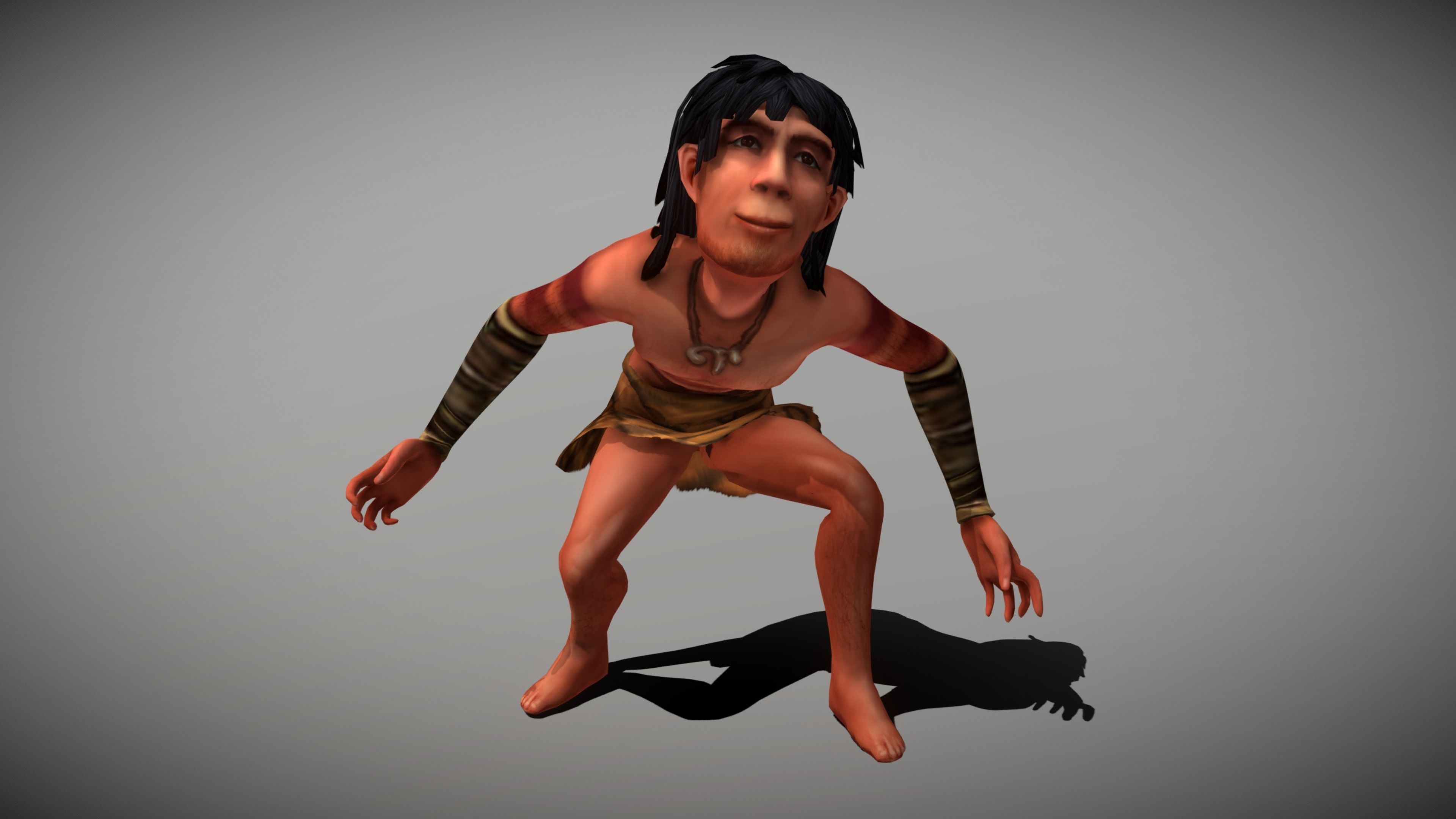 Caveman Man Low-poly 3D model_7