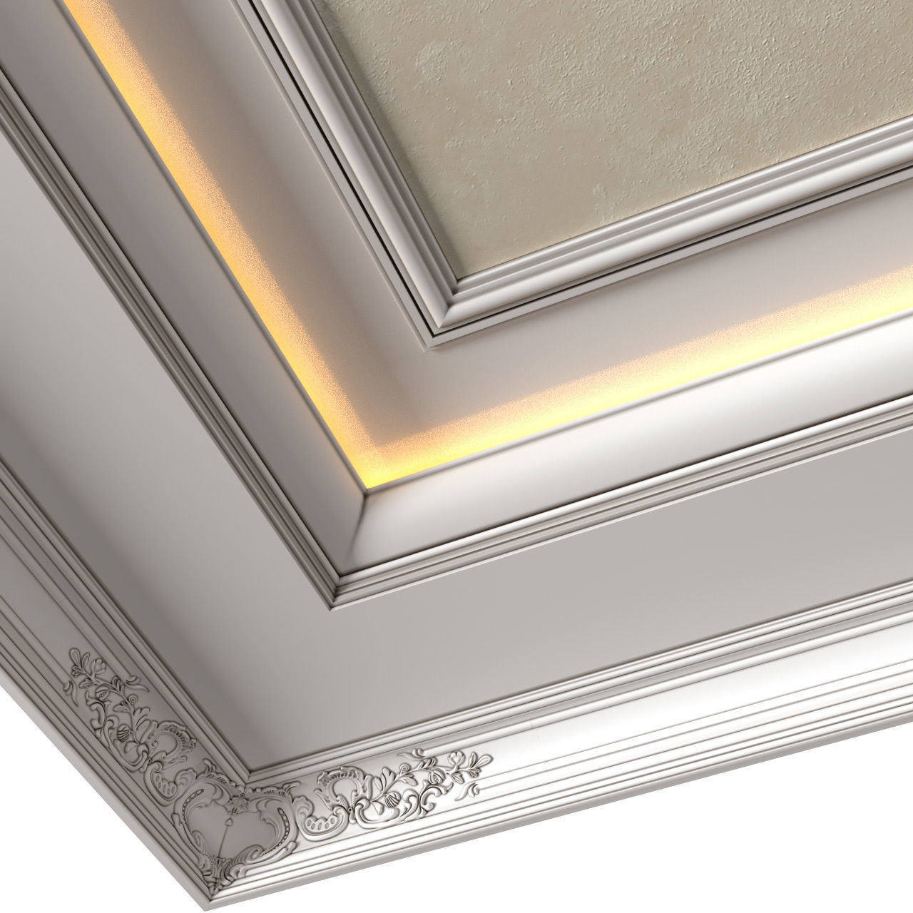 Coffered ceiling decorative painting in Art Deco style 3D model_2