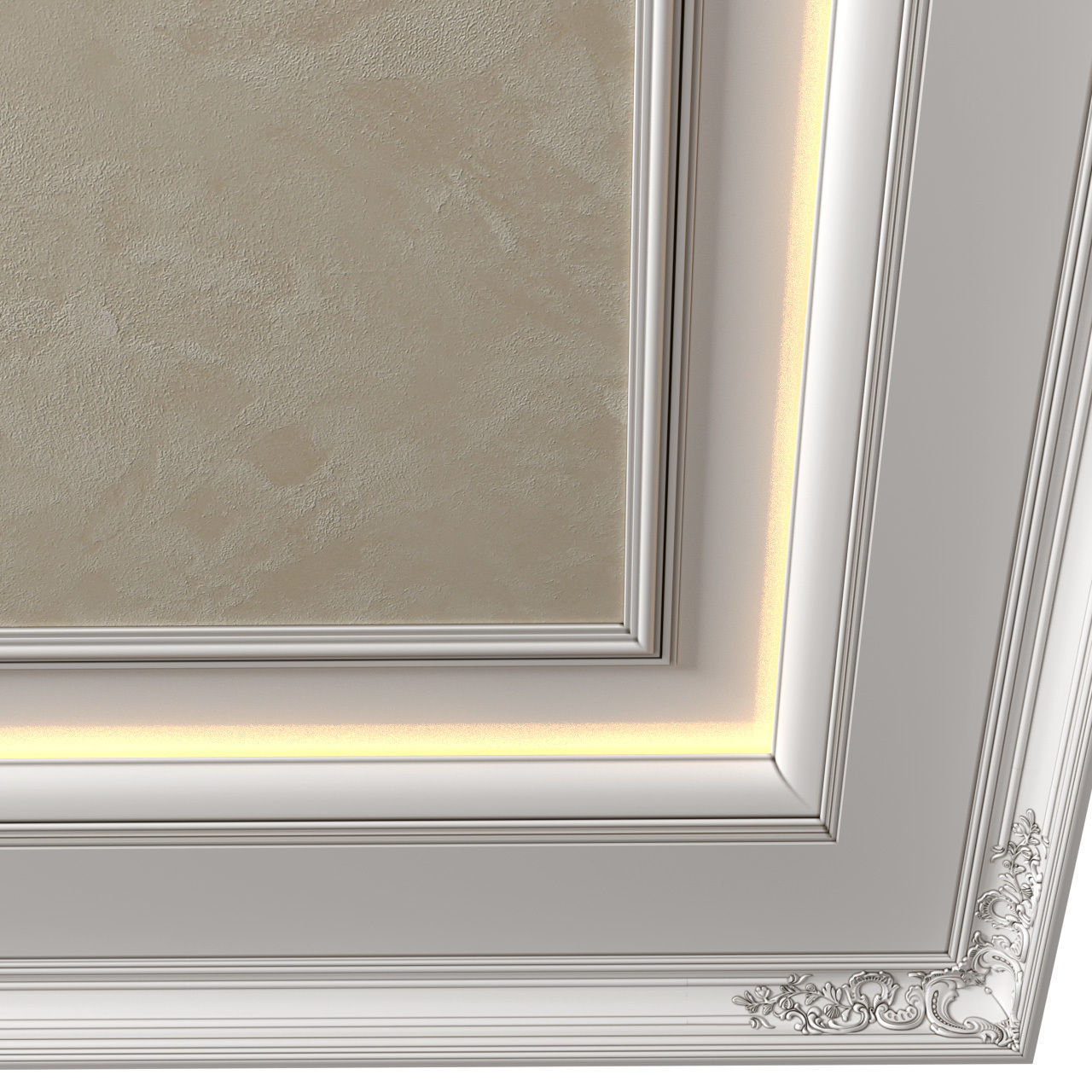 Coffered ceiling decorative painting in Art Deco style 3D model_3