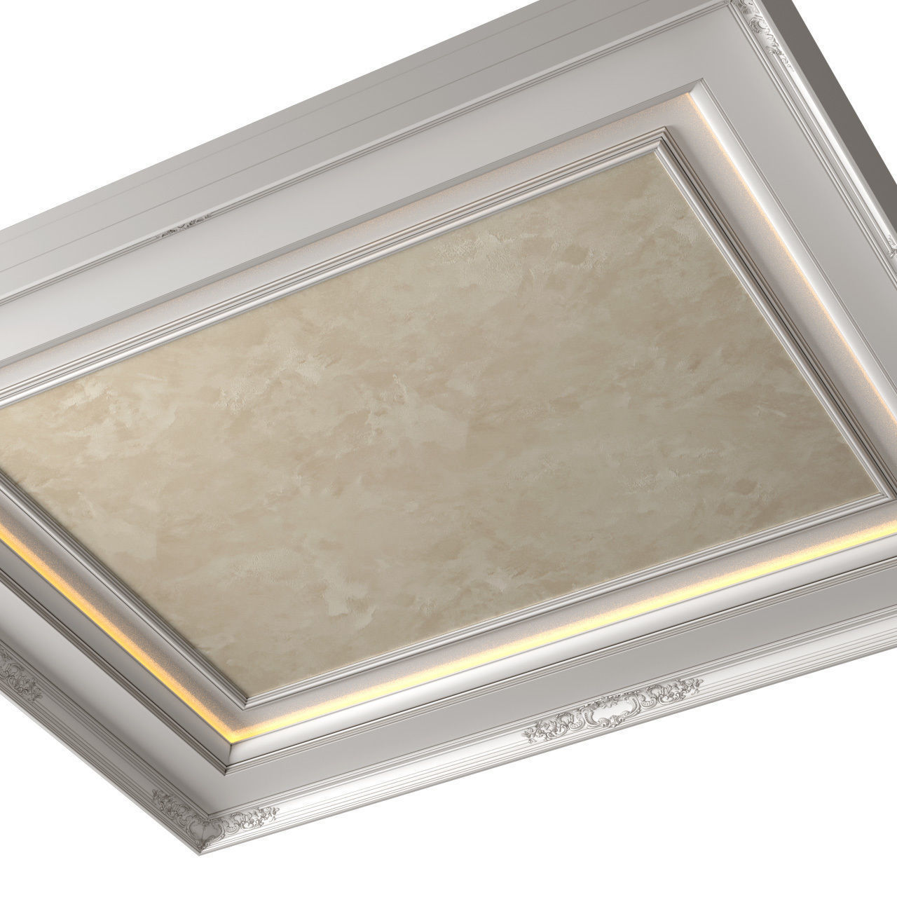 Coffered ceiling decorative painting in Art Deco style 3D model_1