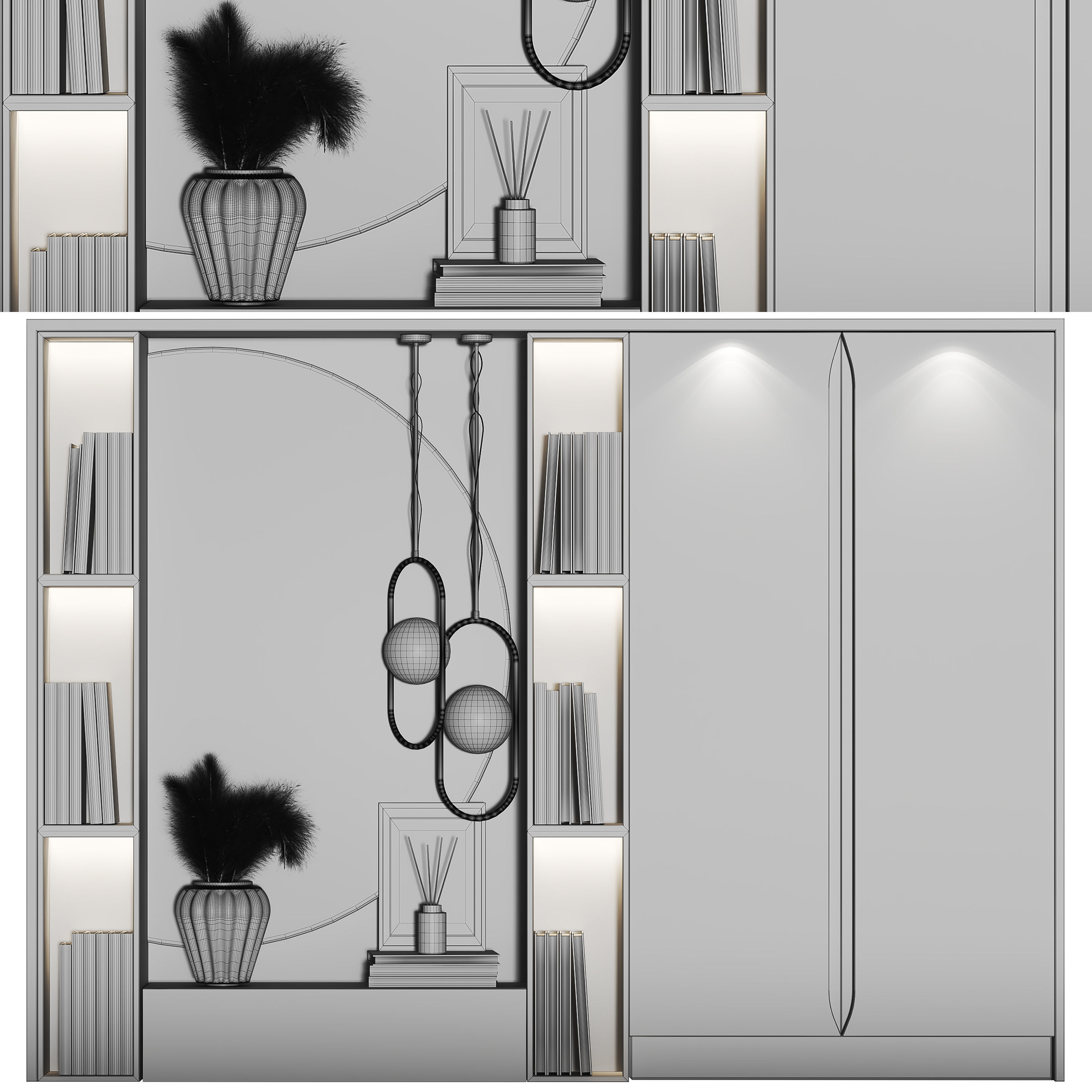 hallway01 bookcase with bookshelves and lamps 3D model_2