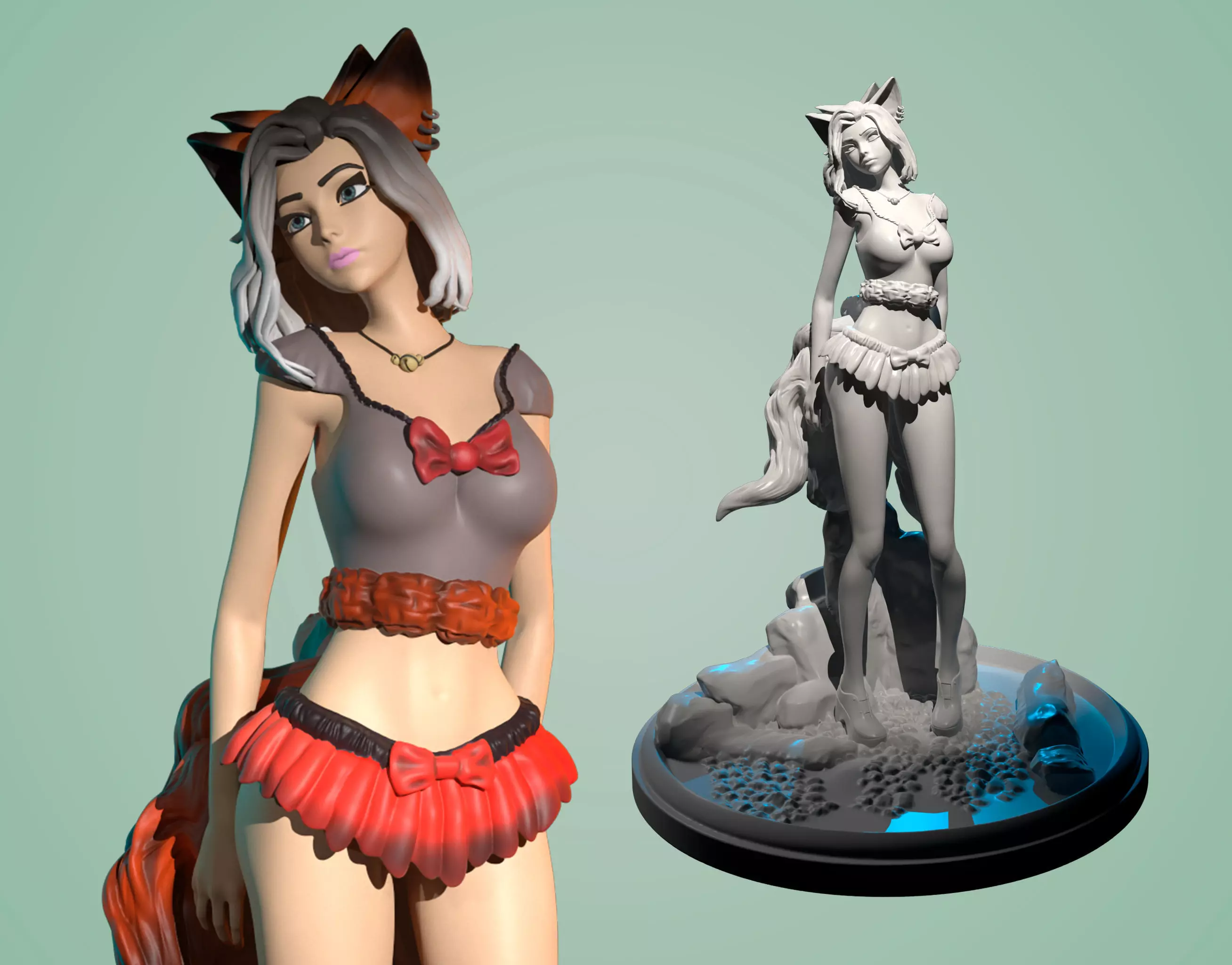 3D Print model - Cute kitsune girl 3D print model_0