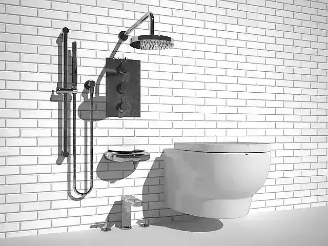 3D Toilet 3D model bathroom with and shower 3D model