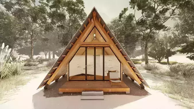 Modern A- Frame Cabin House 3D