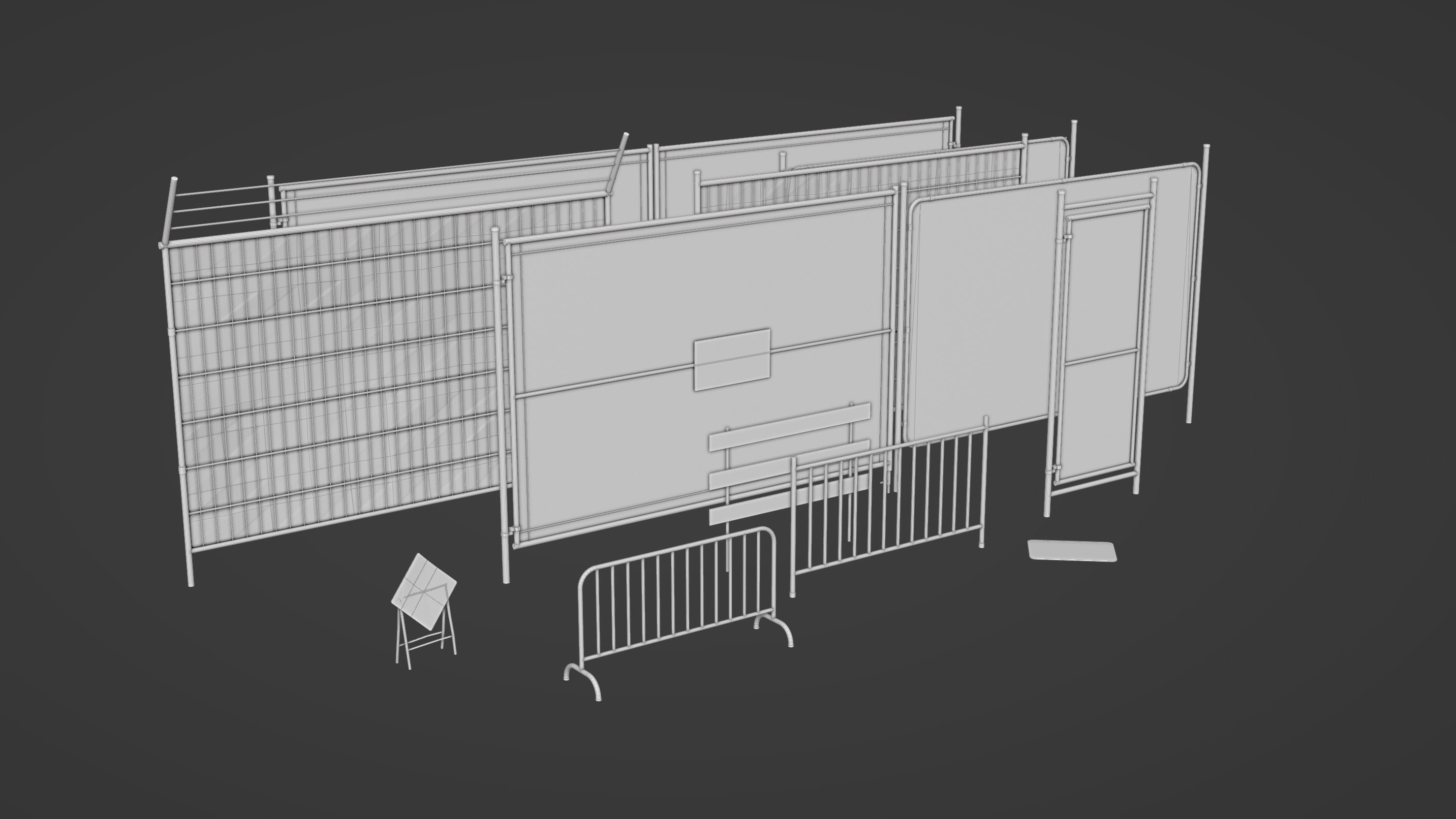 Construction Metal Fence Low-poly 3D model_4