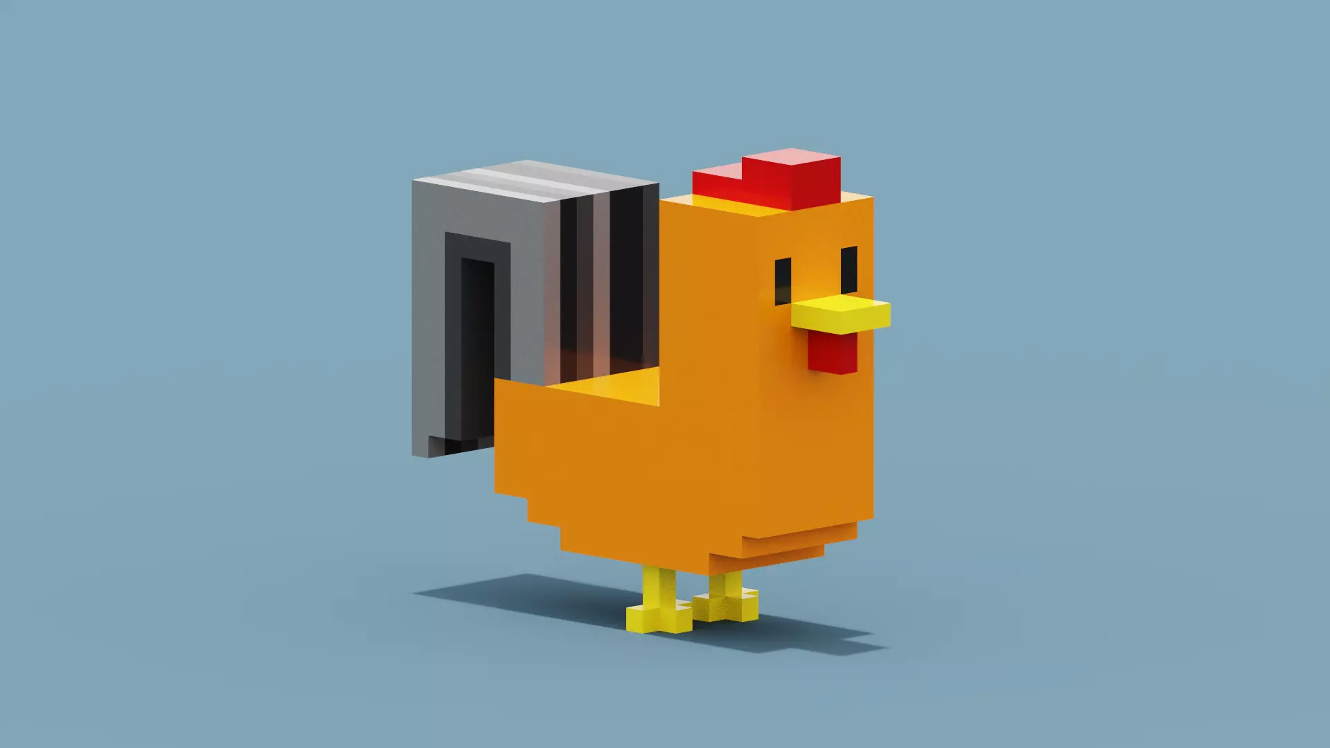 Voxel Cockerel Chicken Low-poly 3D model_0