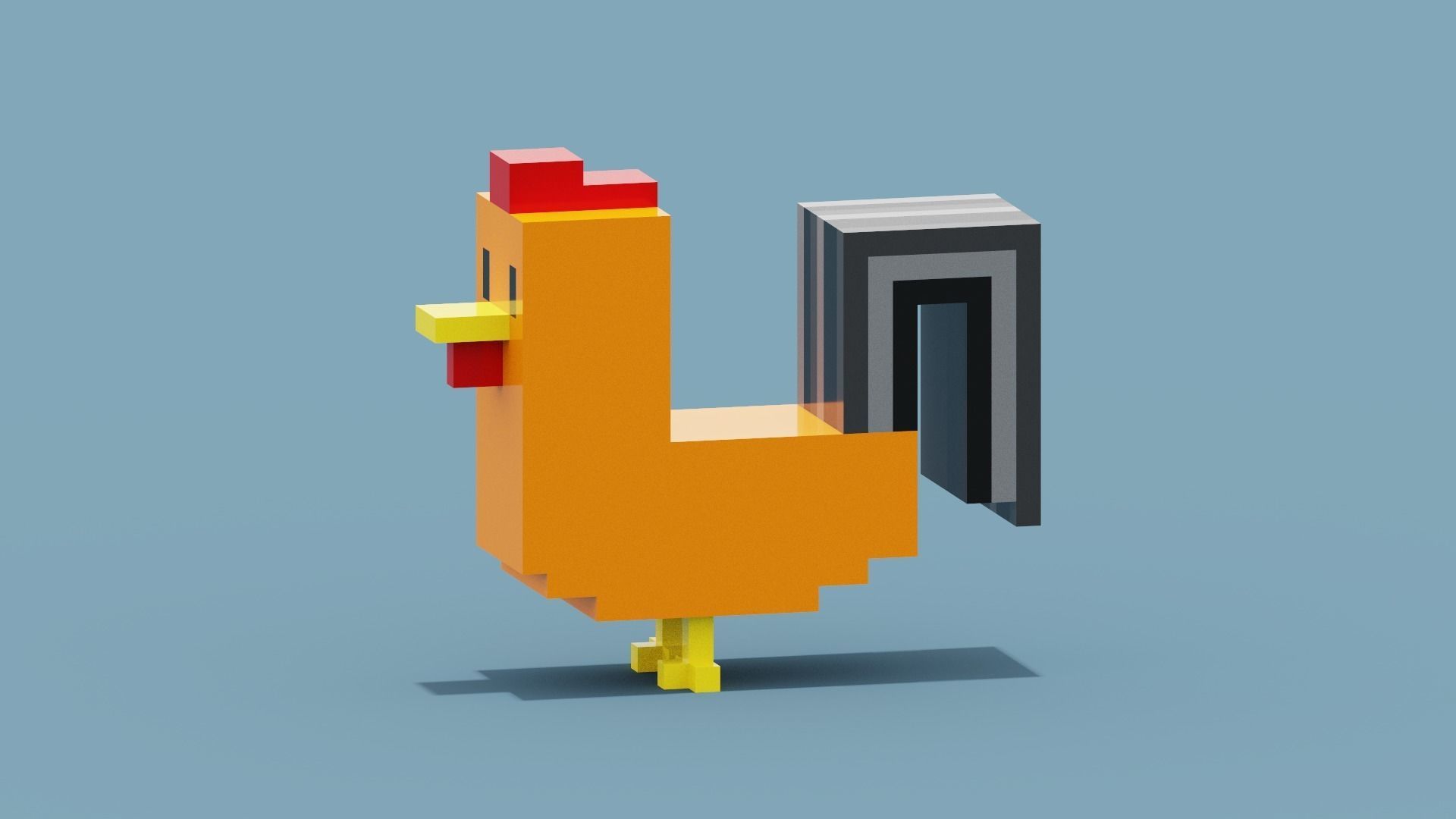 Voxel Cockerel Chicken Low-poly 3D model_4