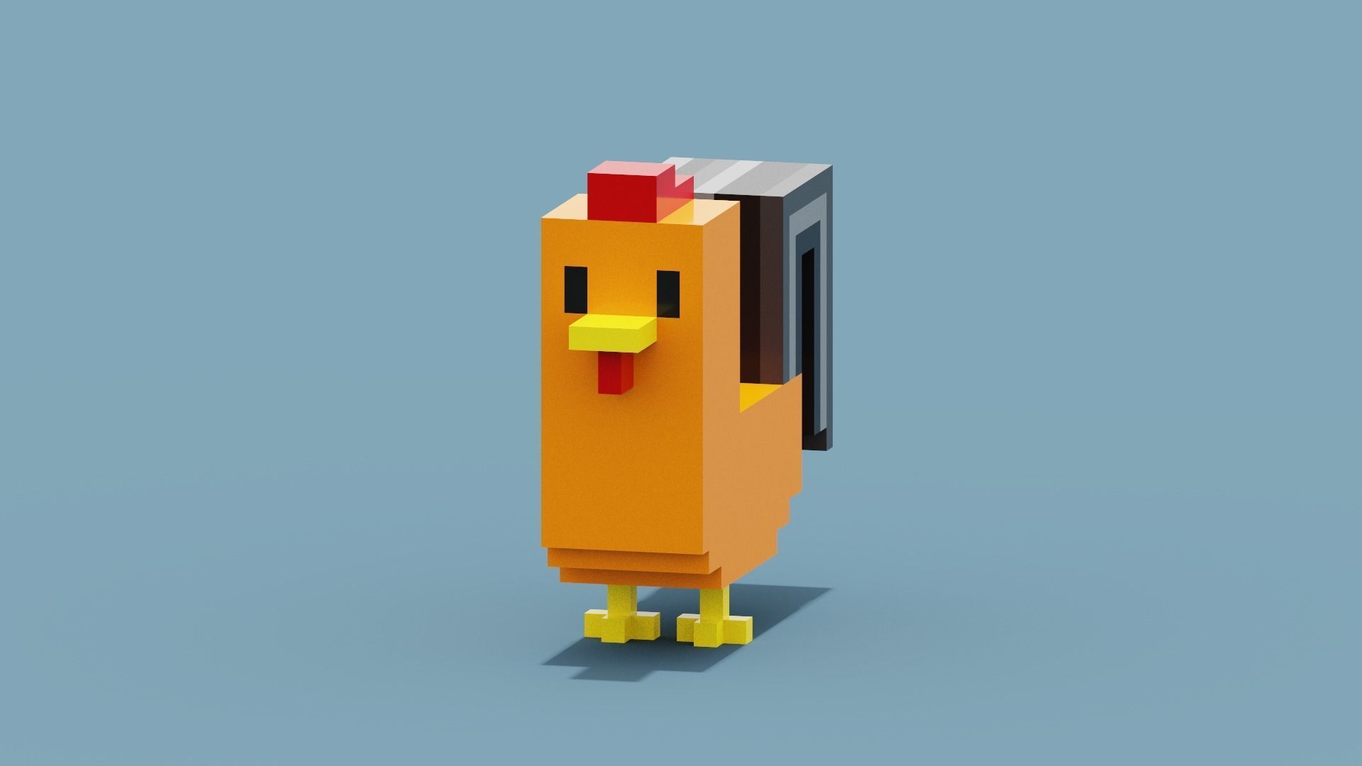Voxel Cockerel Chicken Low-poly 3D model_2