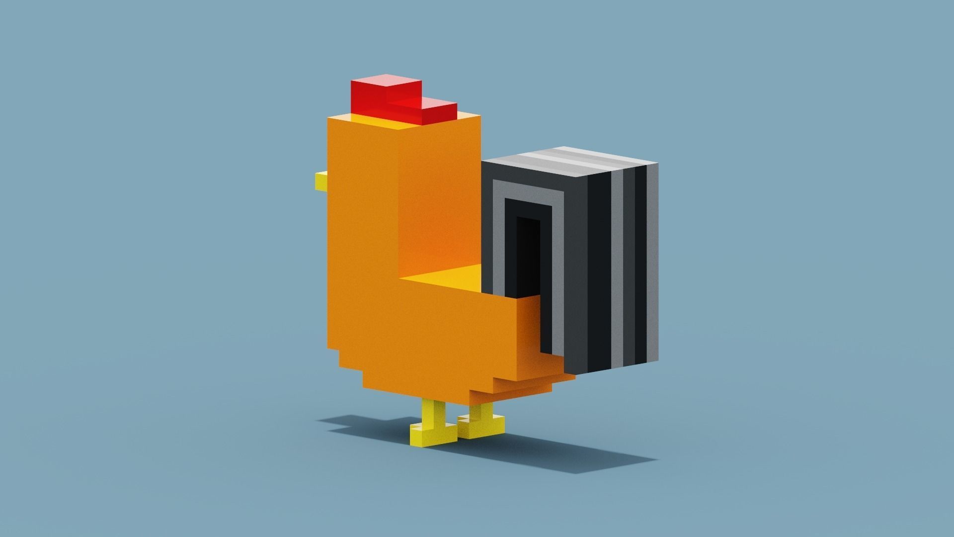 Voxel Cockerel Chicken Low-poly 3D model_6