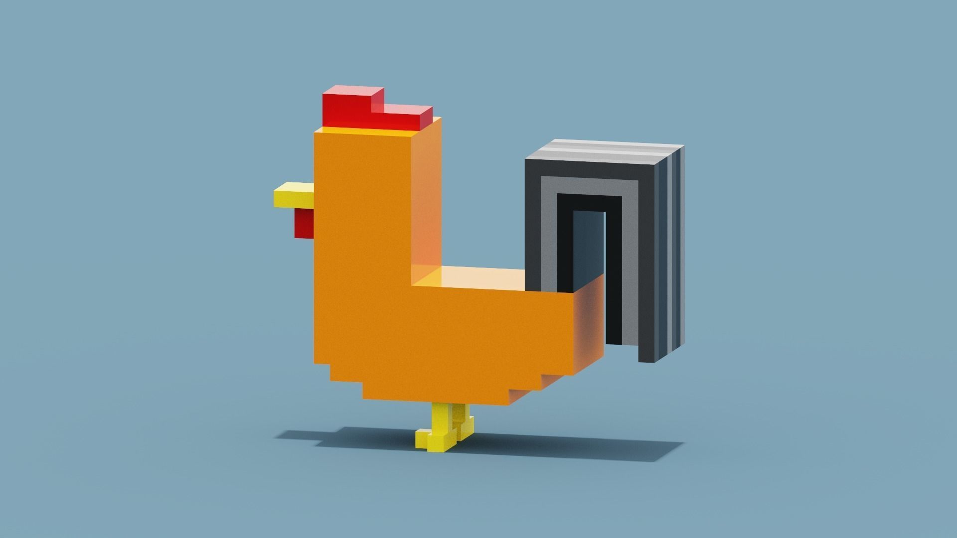 Voxel Cockerel Chicken Low-poly 3D model_5