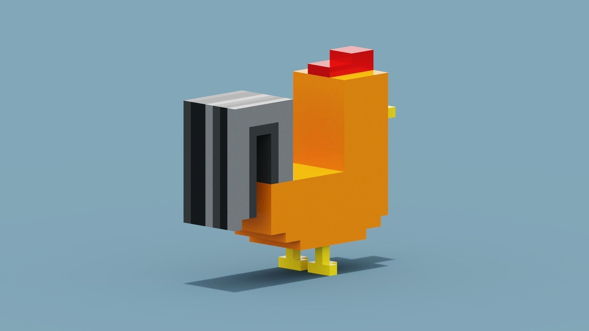 Voxel Cockerel Chicken Low-poly 3D model_9