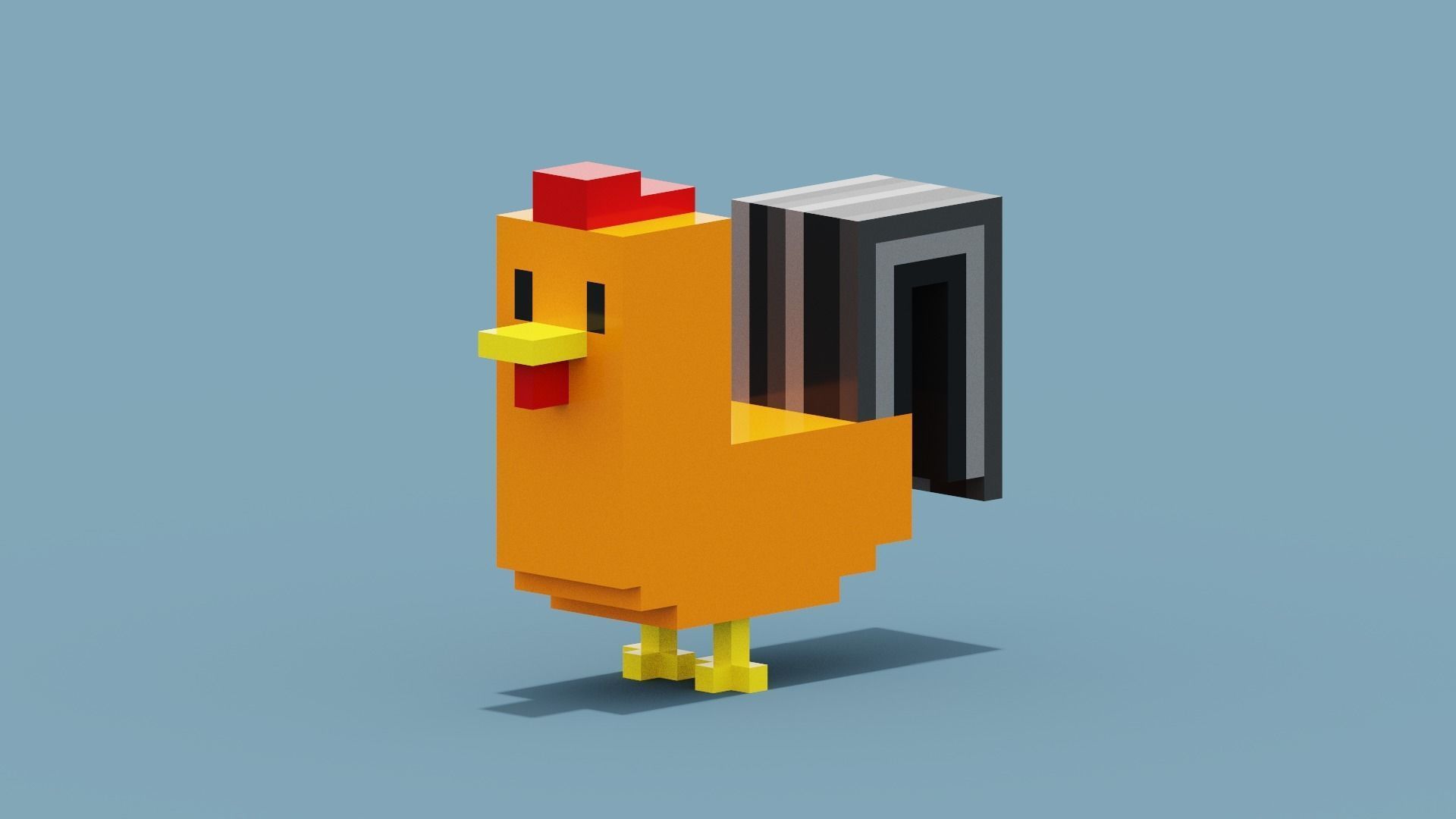 Voxel Cockerel Chicken Low-poly 3D model_3