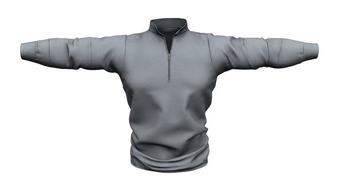 Gray Golfer Standing Collar Sports Sweater Top Low-poly 3D model