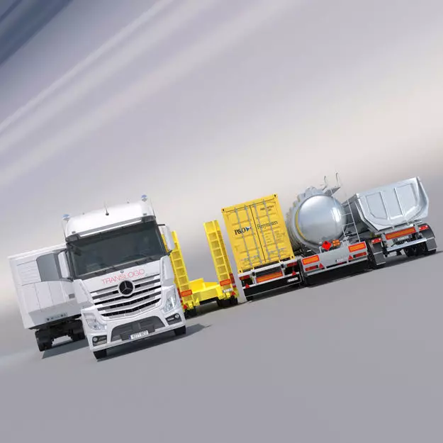Mercedes Actros MP4 GigaSpace with 5 semitrailers 3D model_0