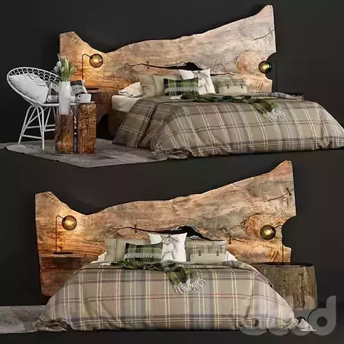 Bedroom bed made out of logs