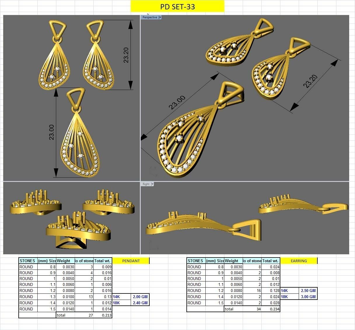 Women pendant-earrings set 3dm stl render detail 3D print model_2