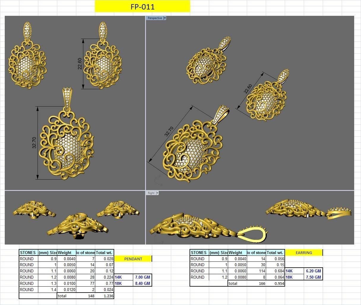 Women pendant-earrings set 3dm stl render detail 3D print model_2