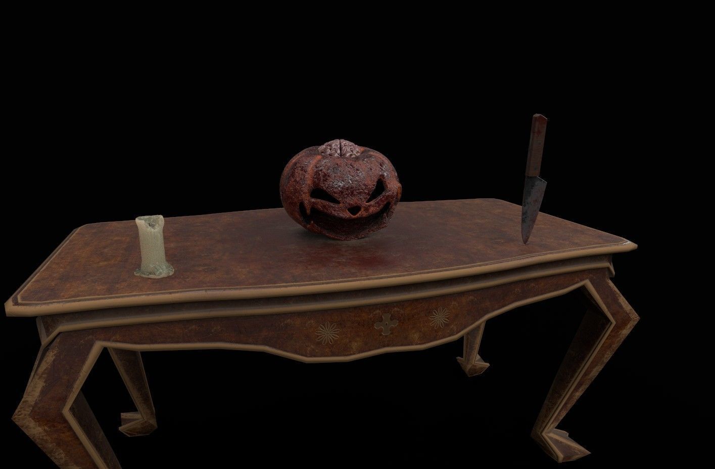 Jack o lantern with brain Low-poly 3D model_6