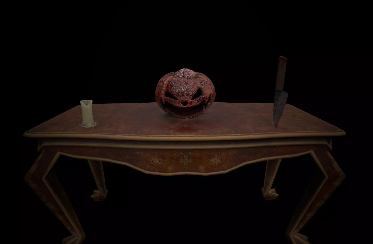 Jack o lantern with brain Low-poly 3D model_0