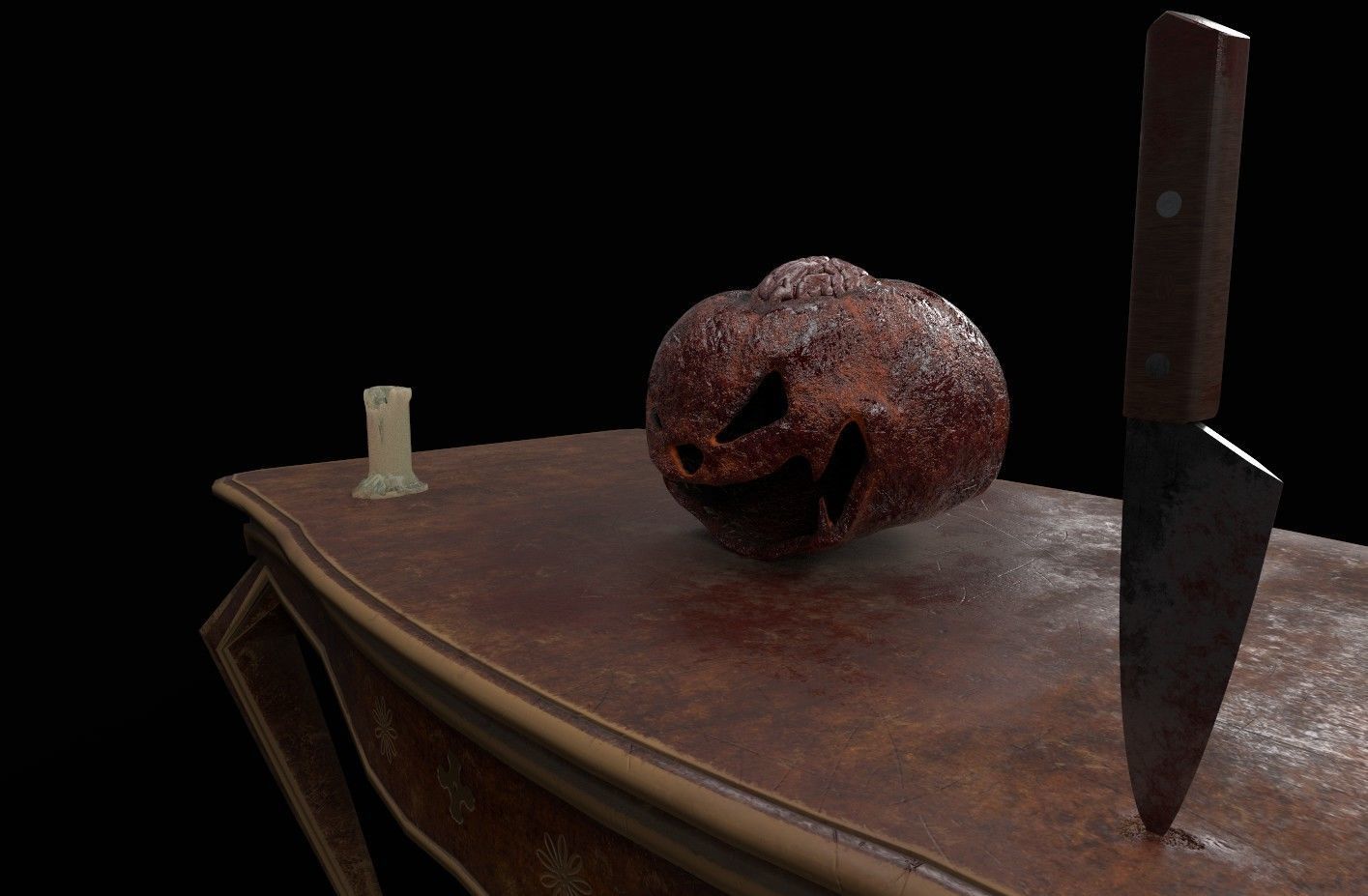 Jack o lantern with brain Low-poly 3D model_17