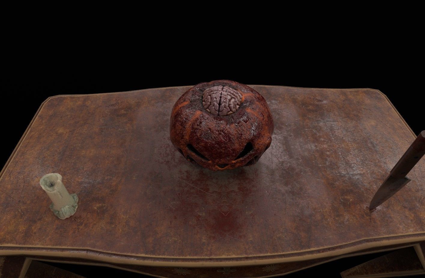 Jack o lantern with brain Low-poly 3D model_10