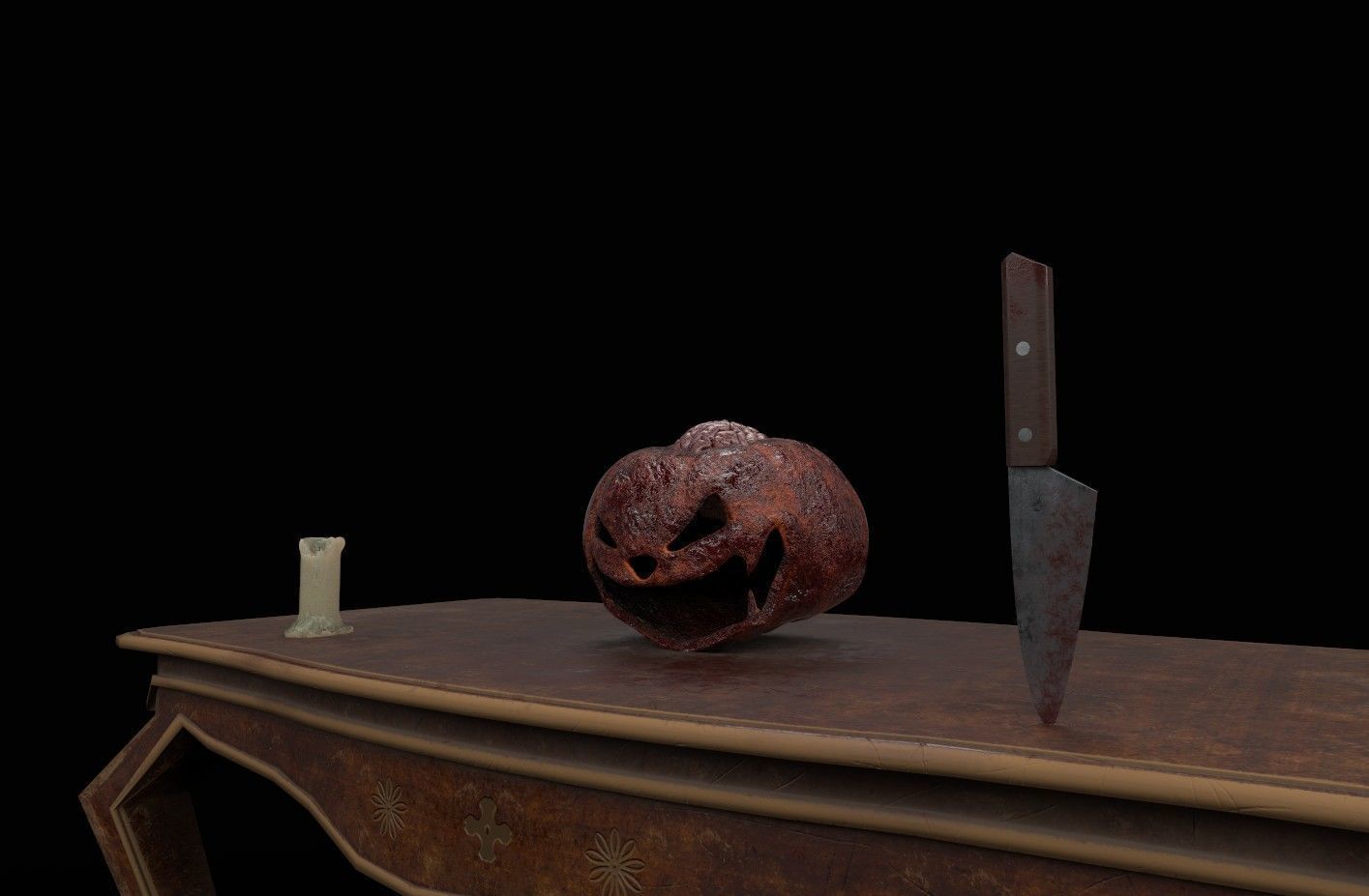 Jack o lantern with brain Low-poly 3D model_11