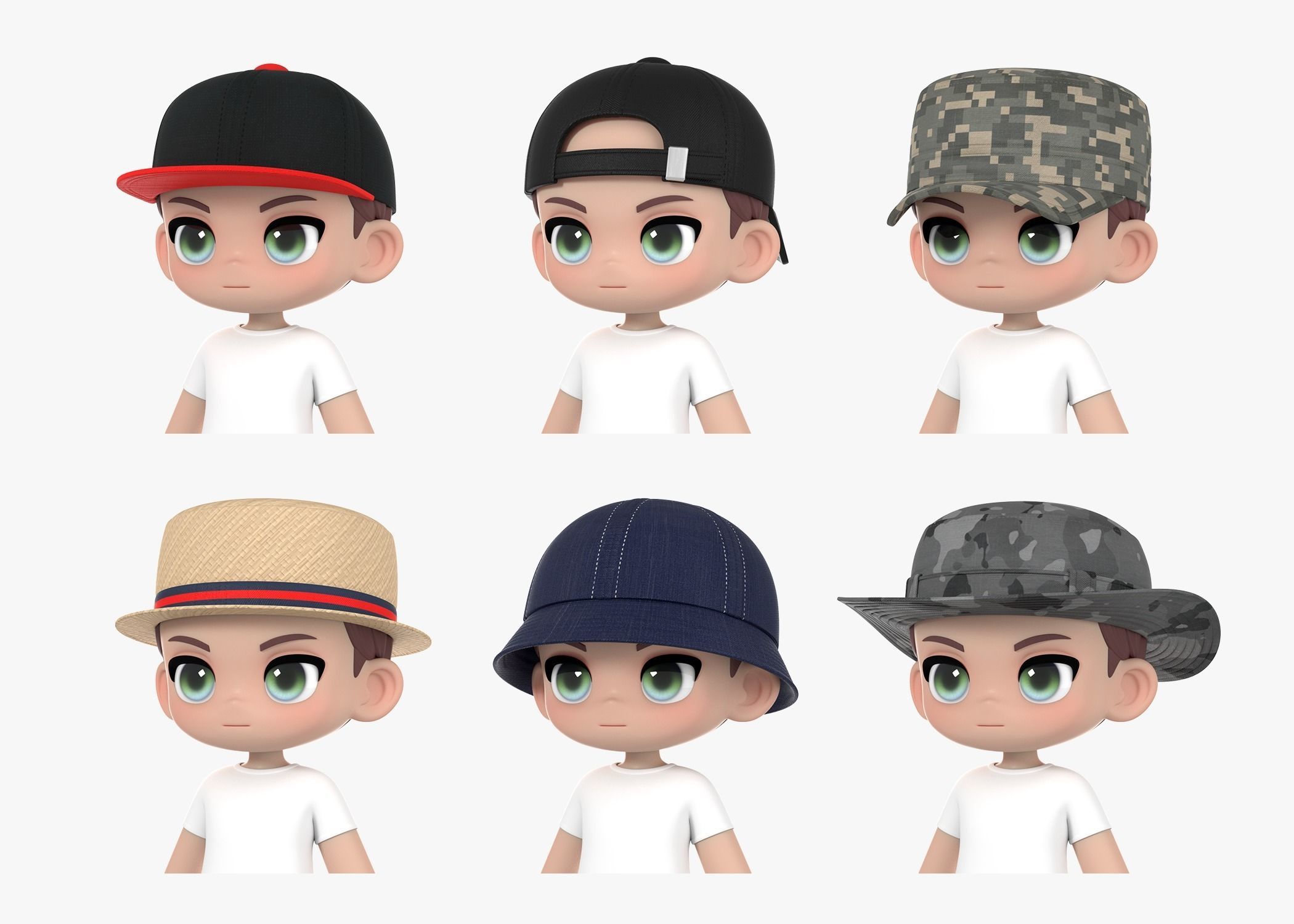 Modular Cap and Hat Low-poly 3D model_1