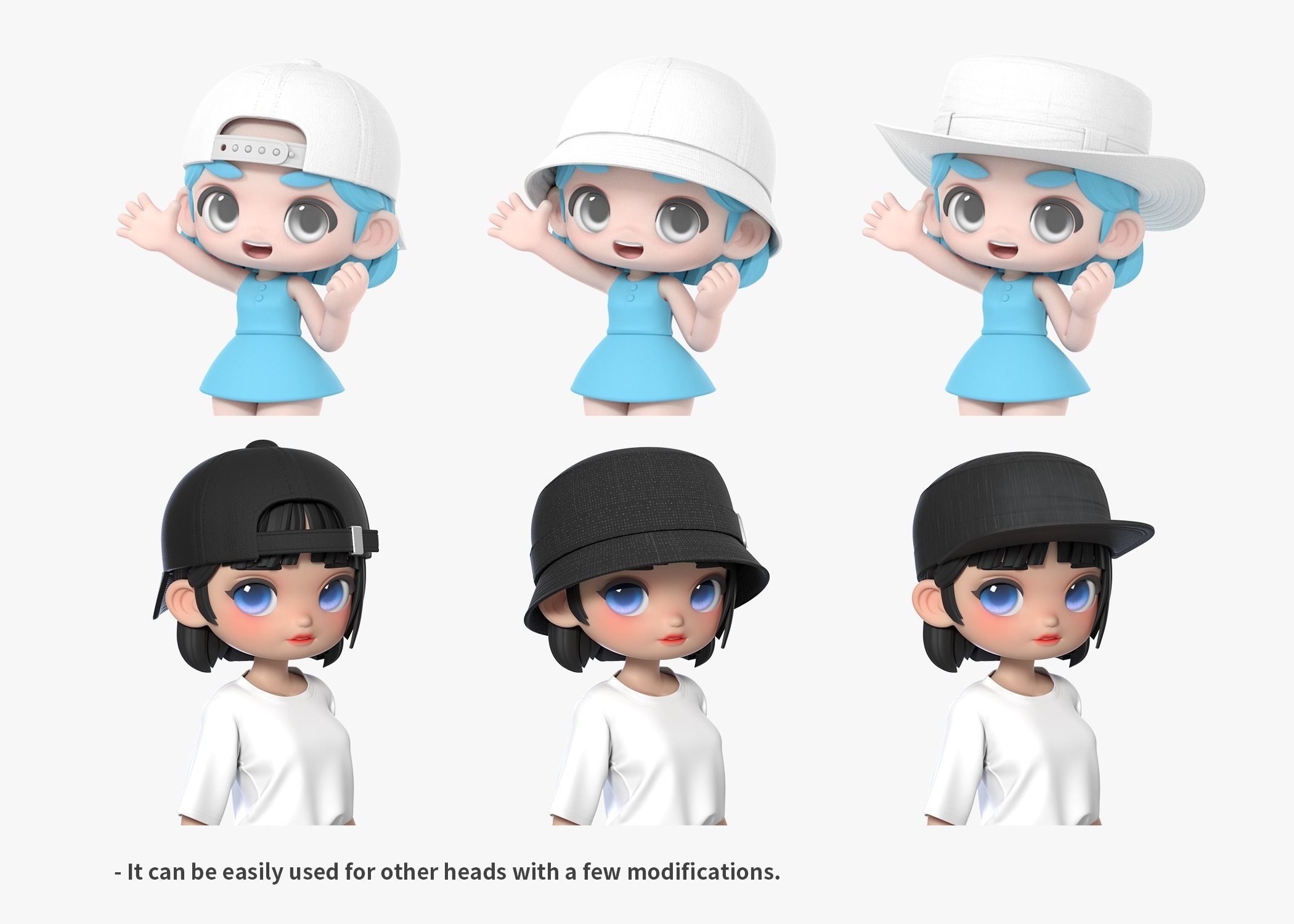 Modular Cap and Hat Low-poly 3D model_4