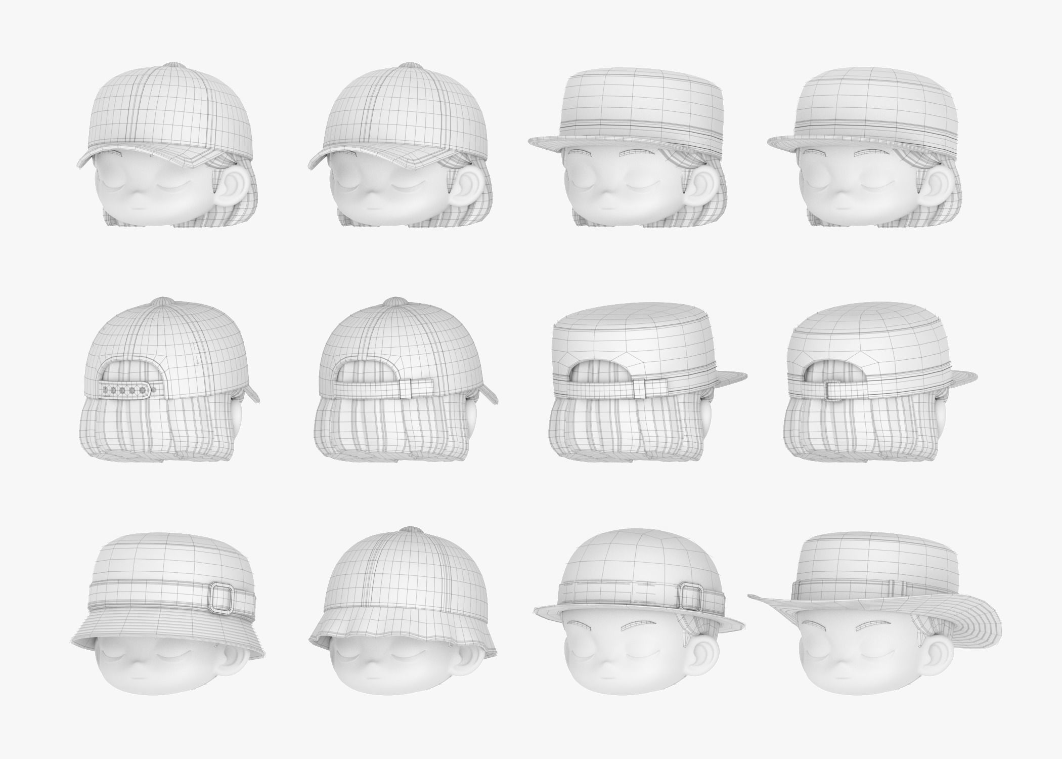 Modular Cap and Hat Low-poly 3D model_5