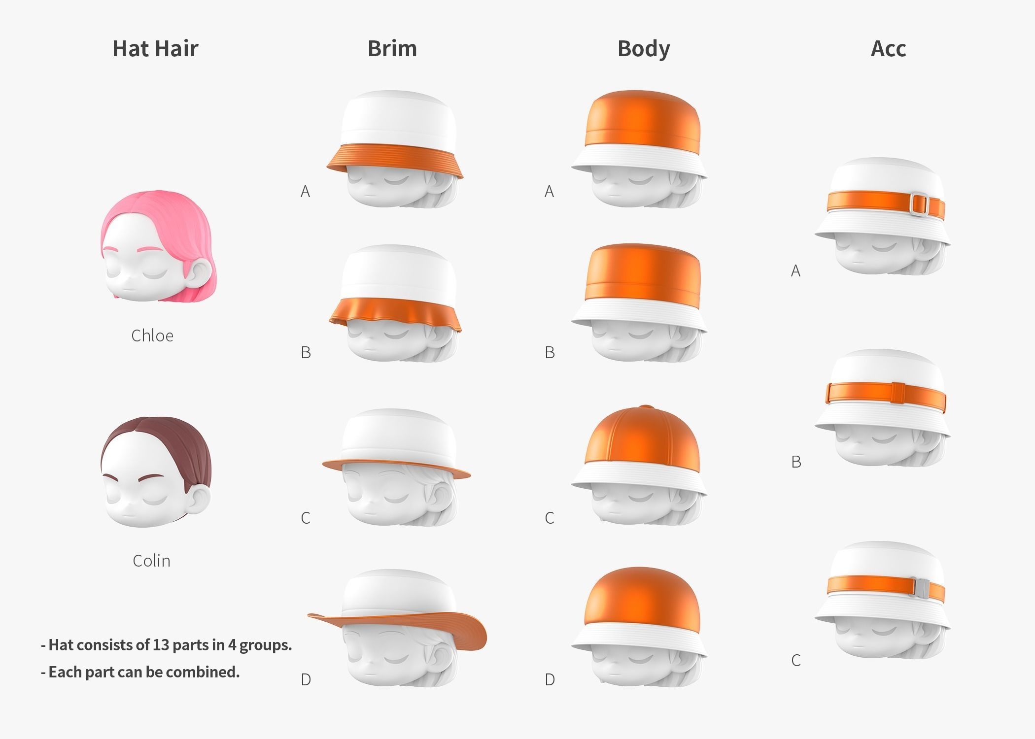 Modular Cap and Hat Low-poly 3D model_3