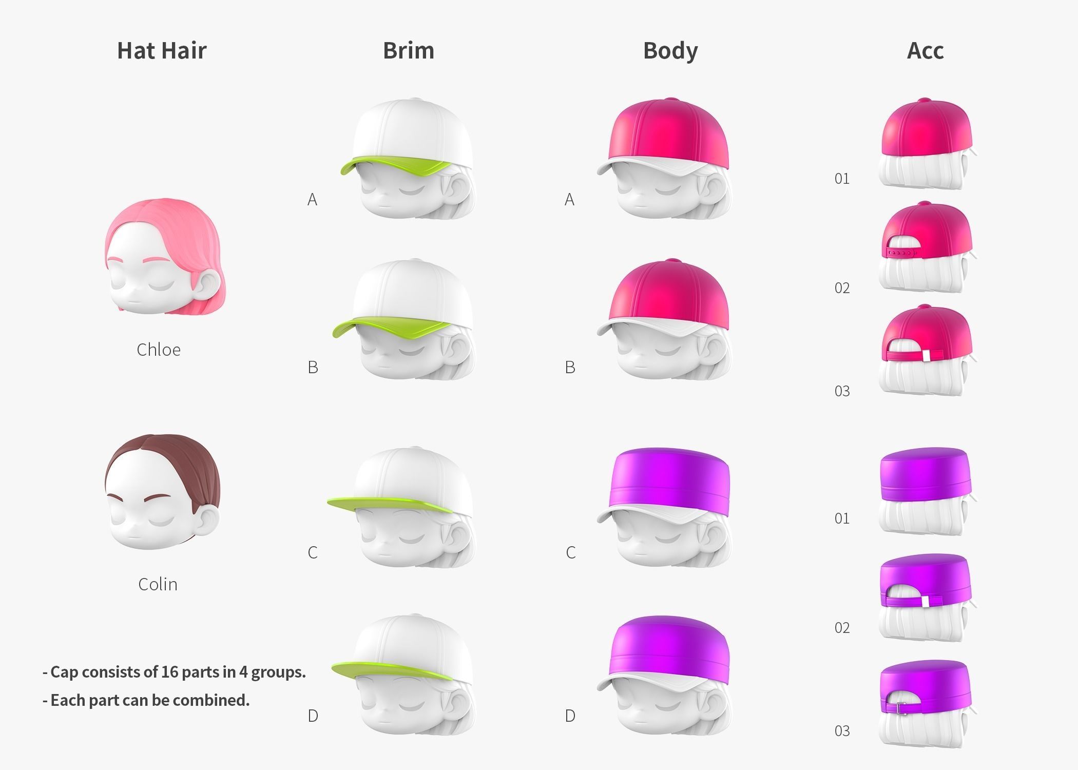 Modular Cap and Hat Low-poly 3D model_2