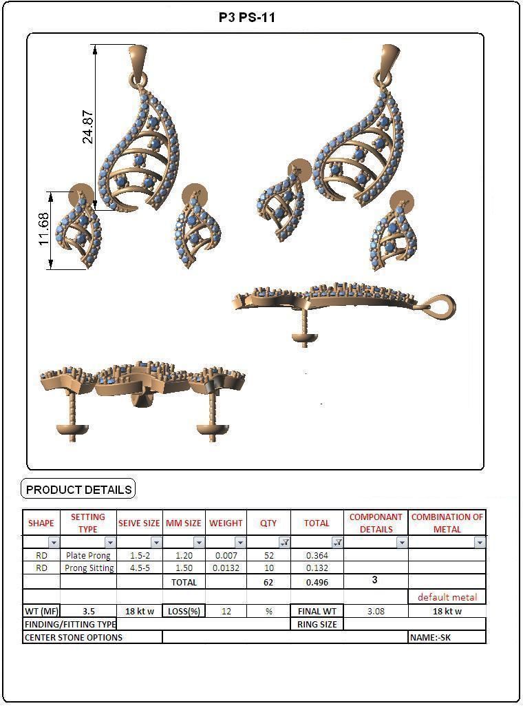 Women pendant-earrings set 3dm stl render detail 3D print model_5