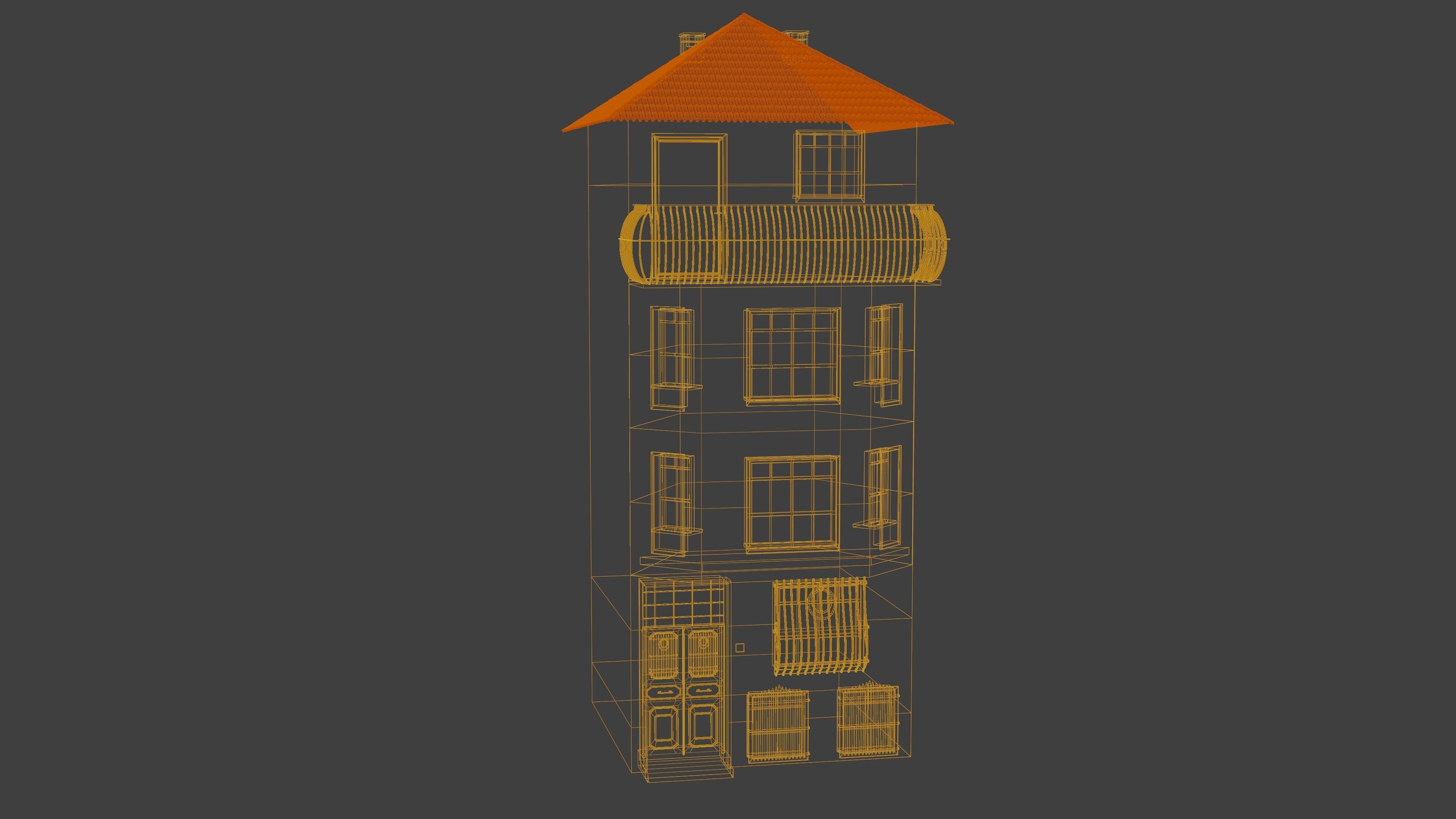 Brown Triplex House 3D model_2