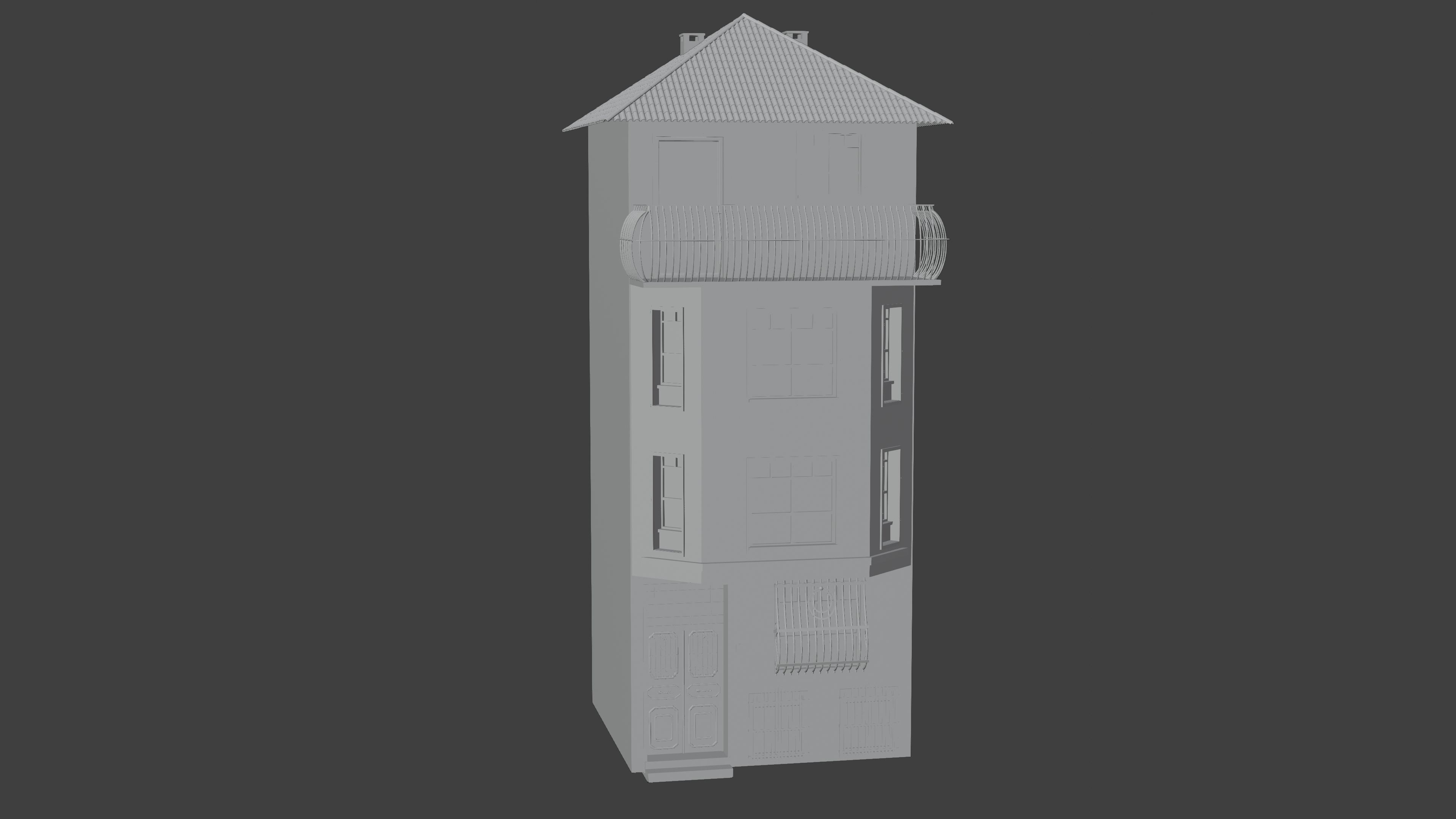 Brown Triplex House 3D model_1