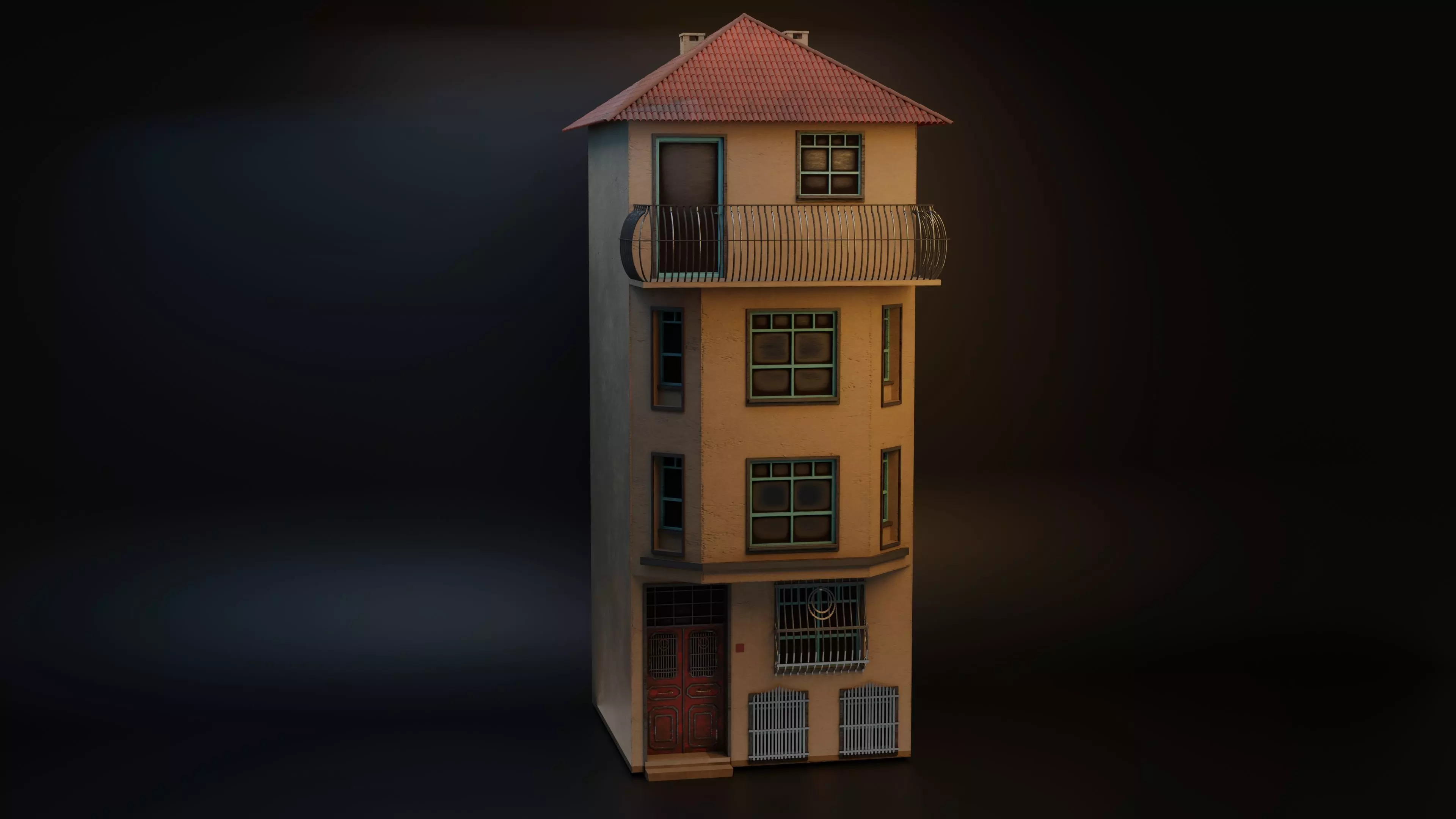 Brown Triplex House 3D model_0