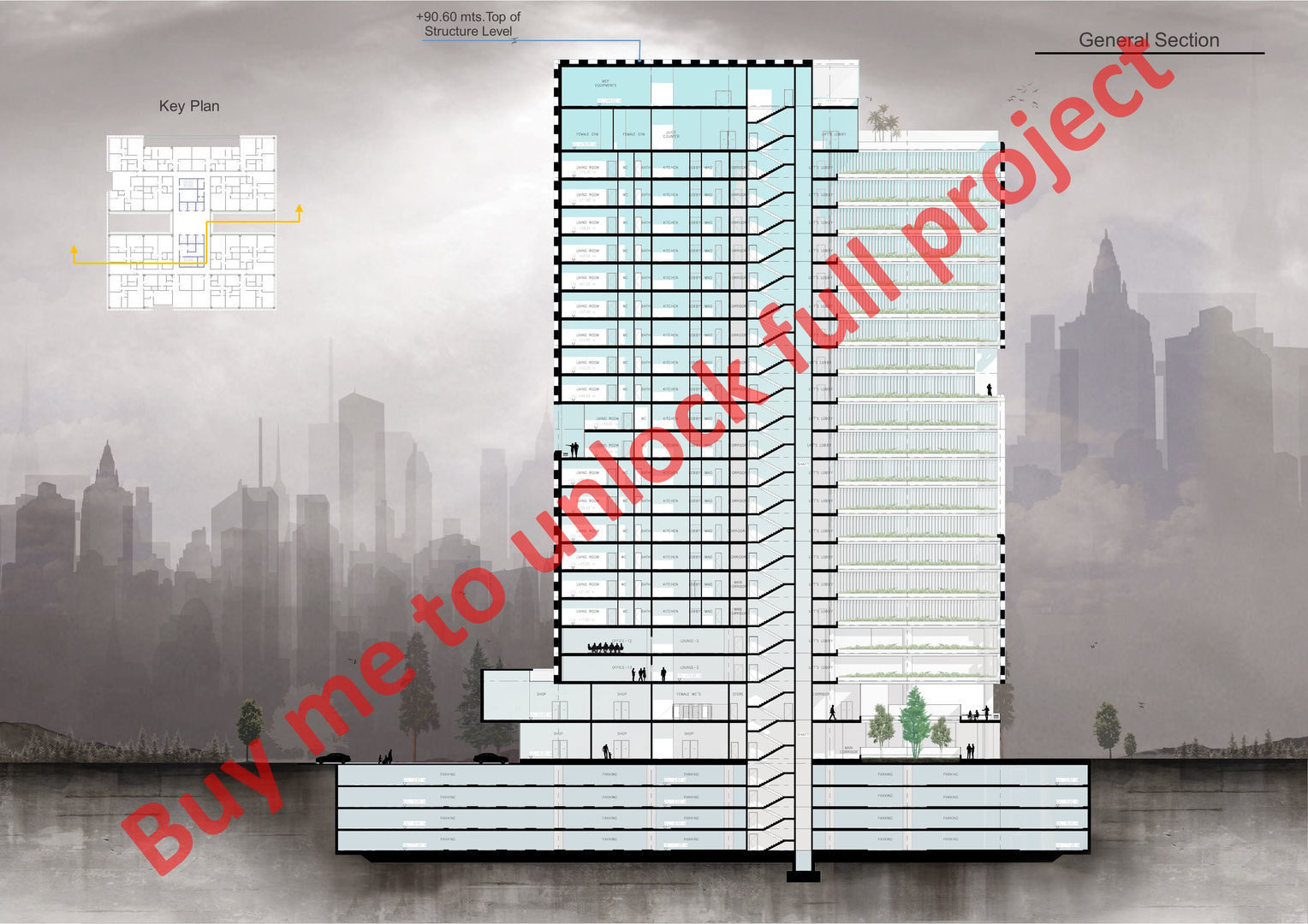 Tower in a city FULL Residential building Revit Lumion 3D model_9