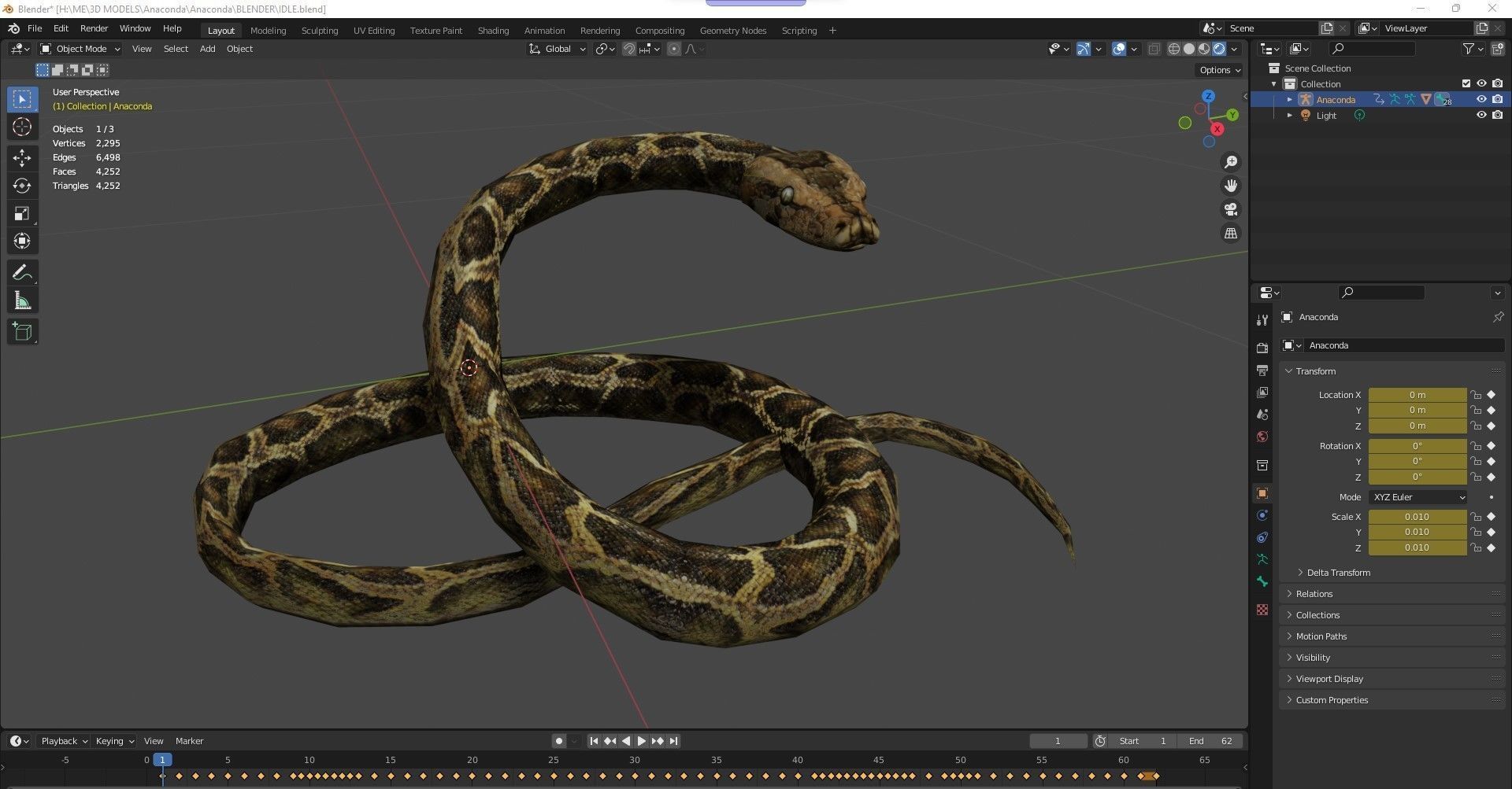 Anaconda Animated Low-poly 3D model_1