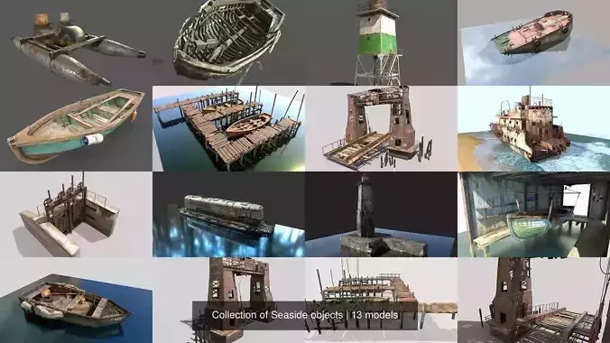 Old Seaside Objects 3D Model Collection