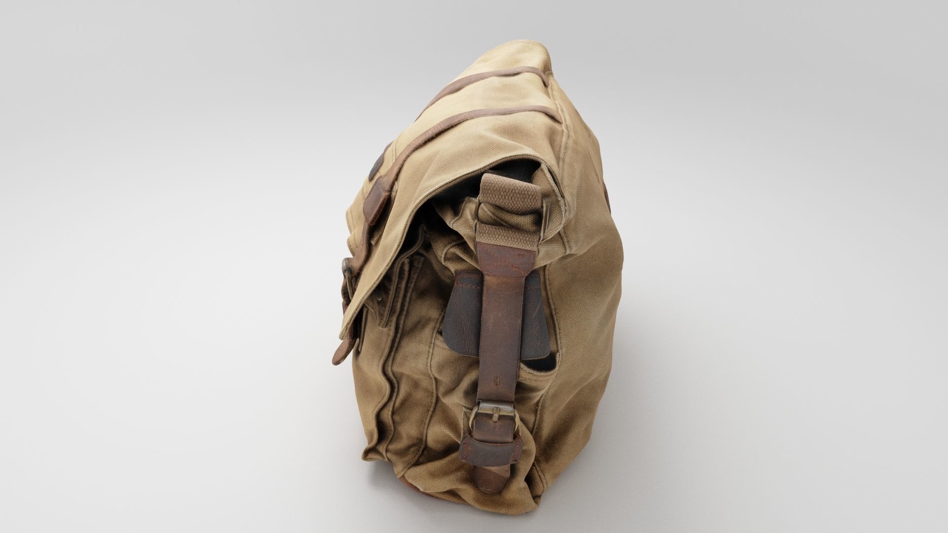 urban military style canvas leather shoulder bag 3D model_1
