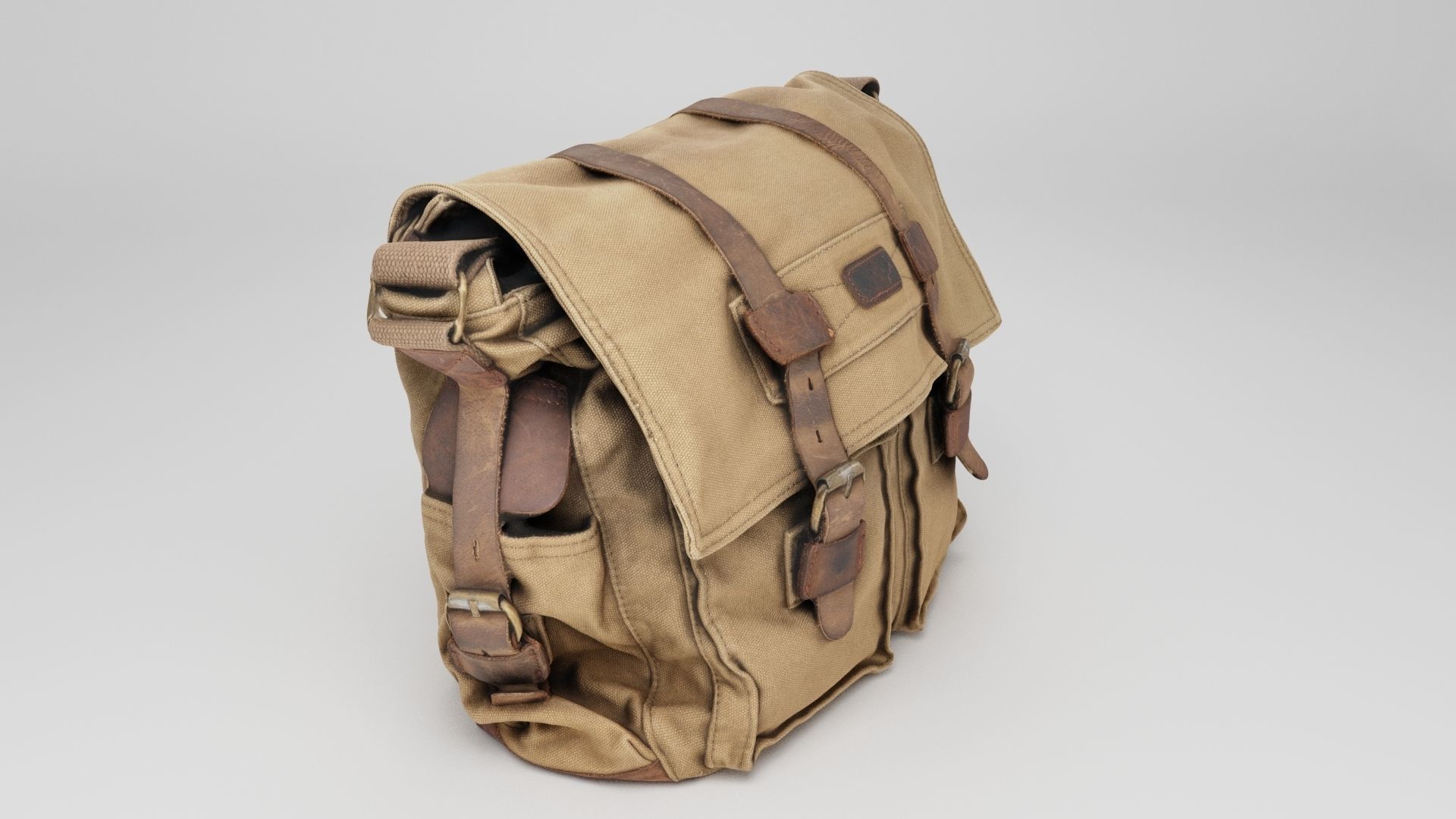 urban military style canvas leather shoulder bag 3D model_3