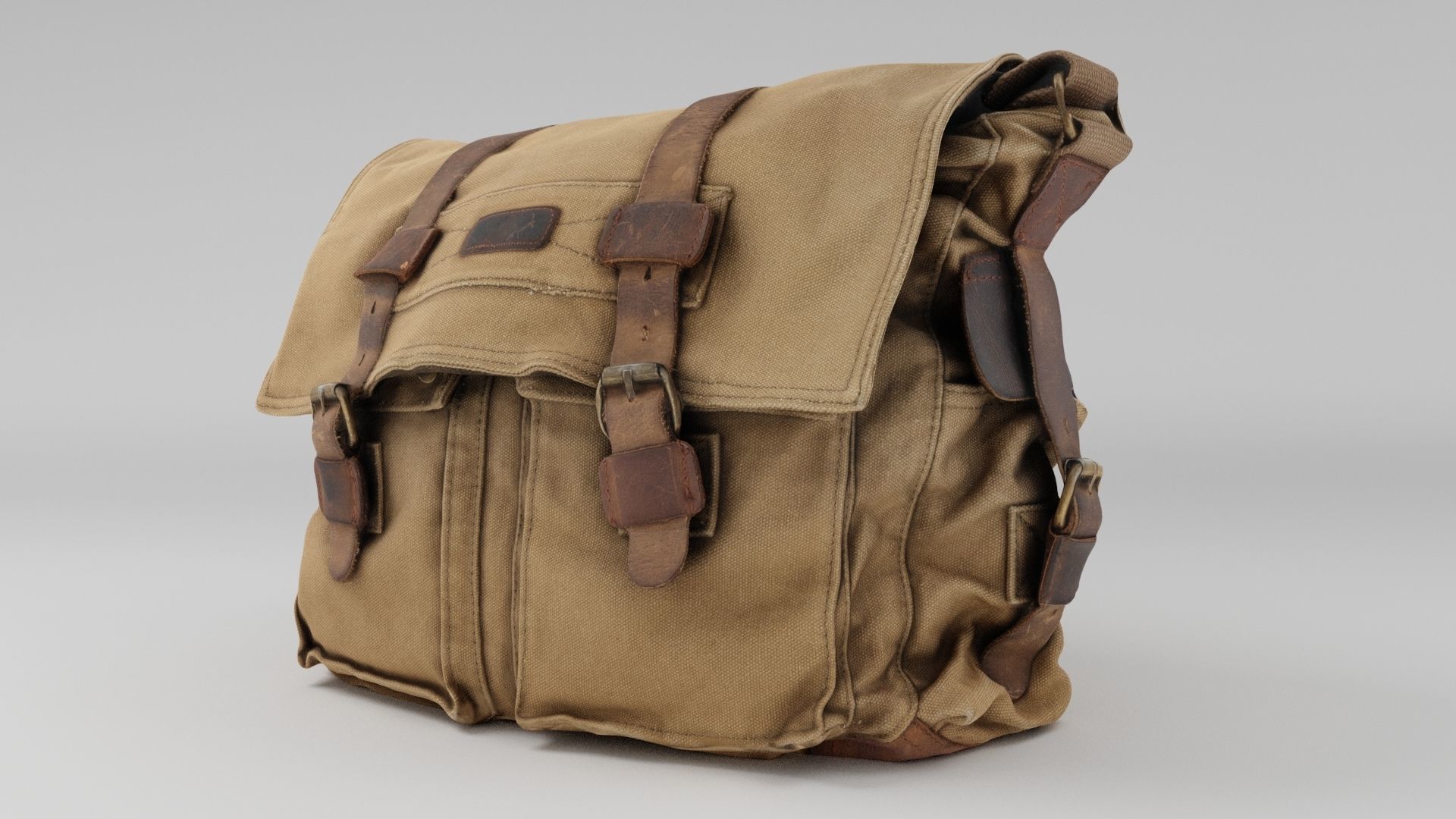 urban military style canvas leather shoulder bag 3D model_4