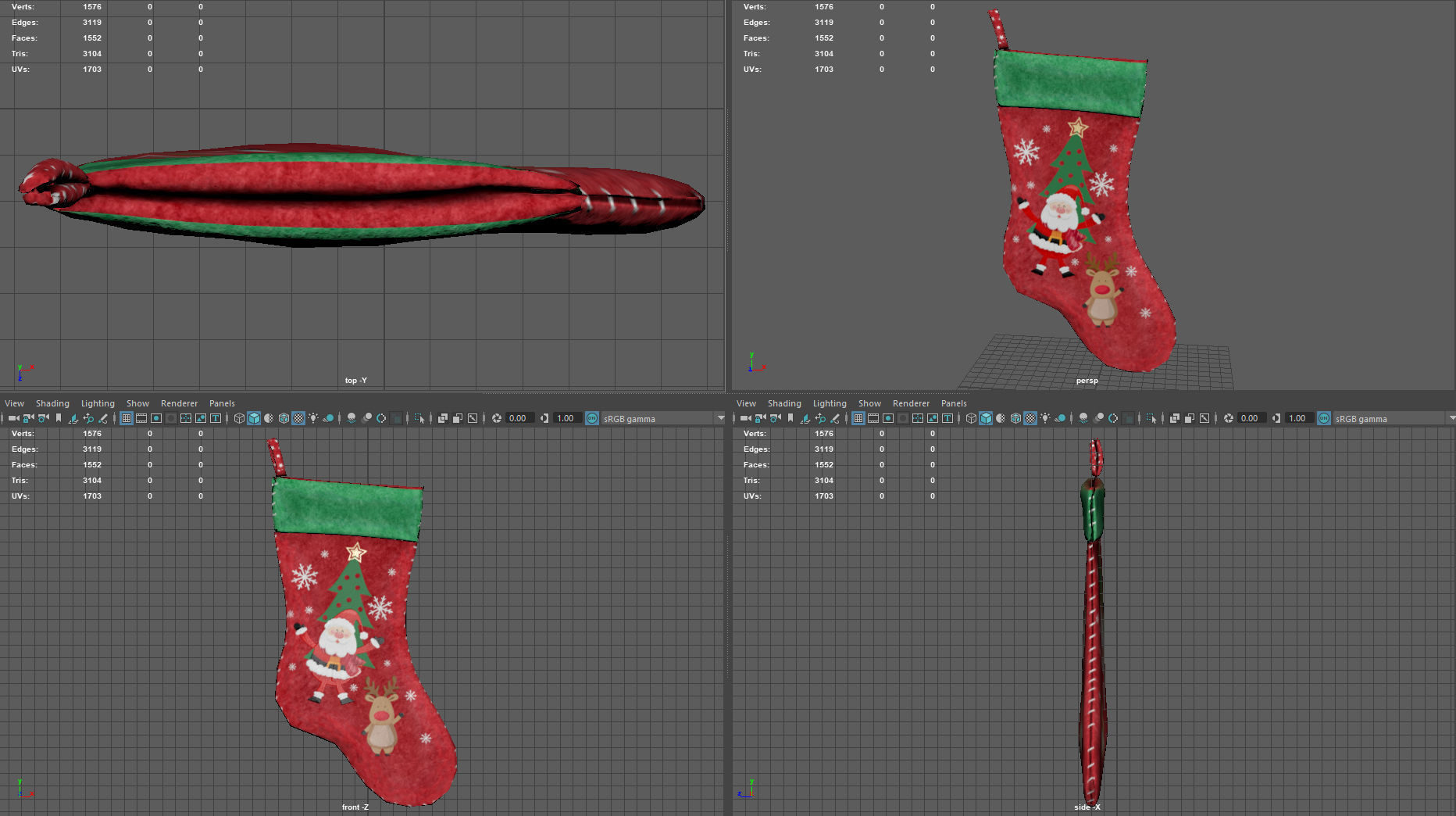Christmas Stocking Low-poly 3D model_7