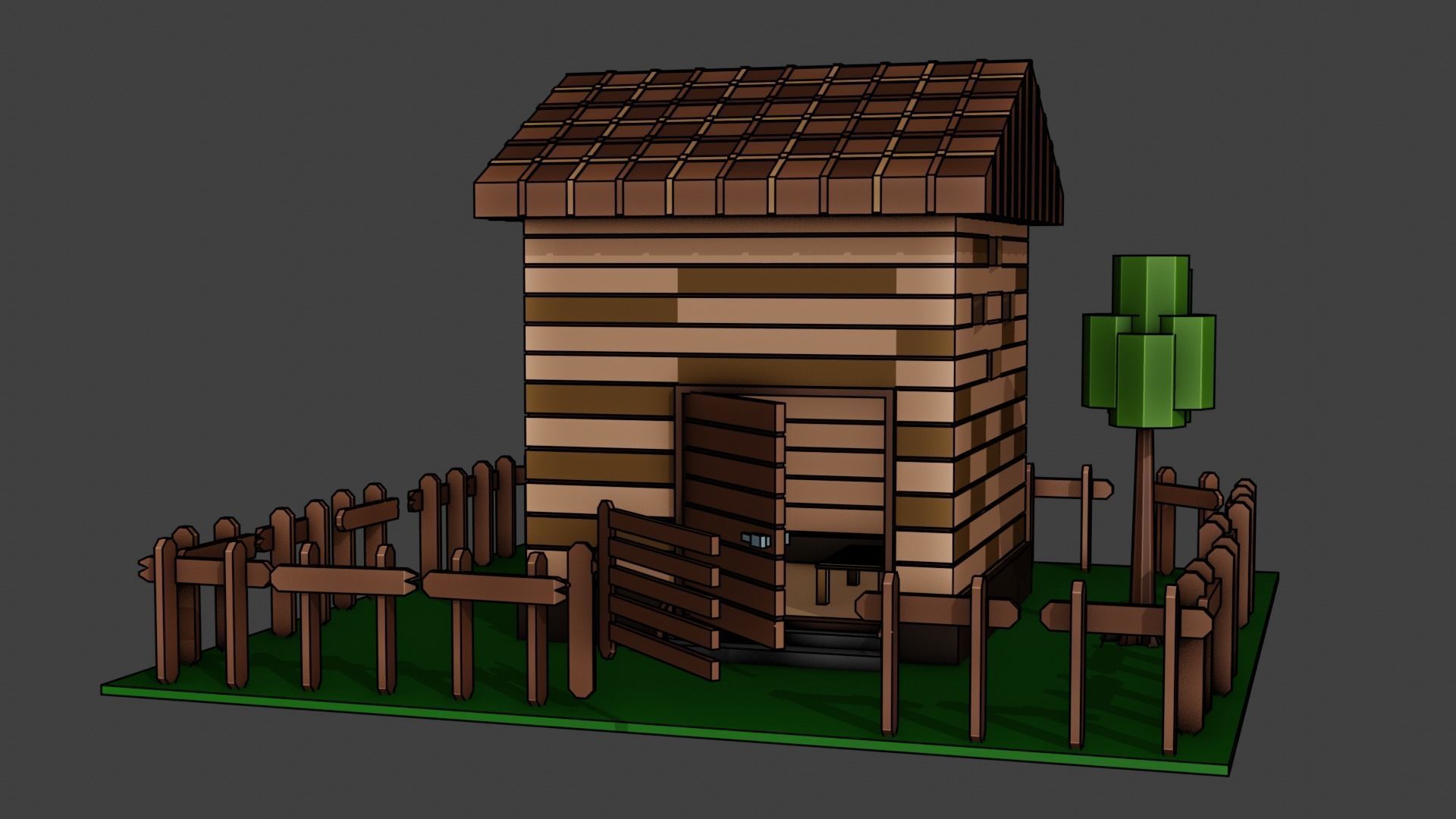 Village house for game Low-poly 3D model_3