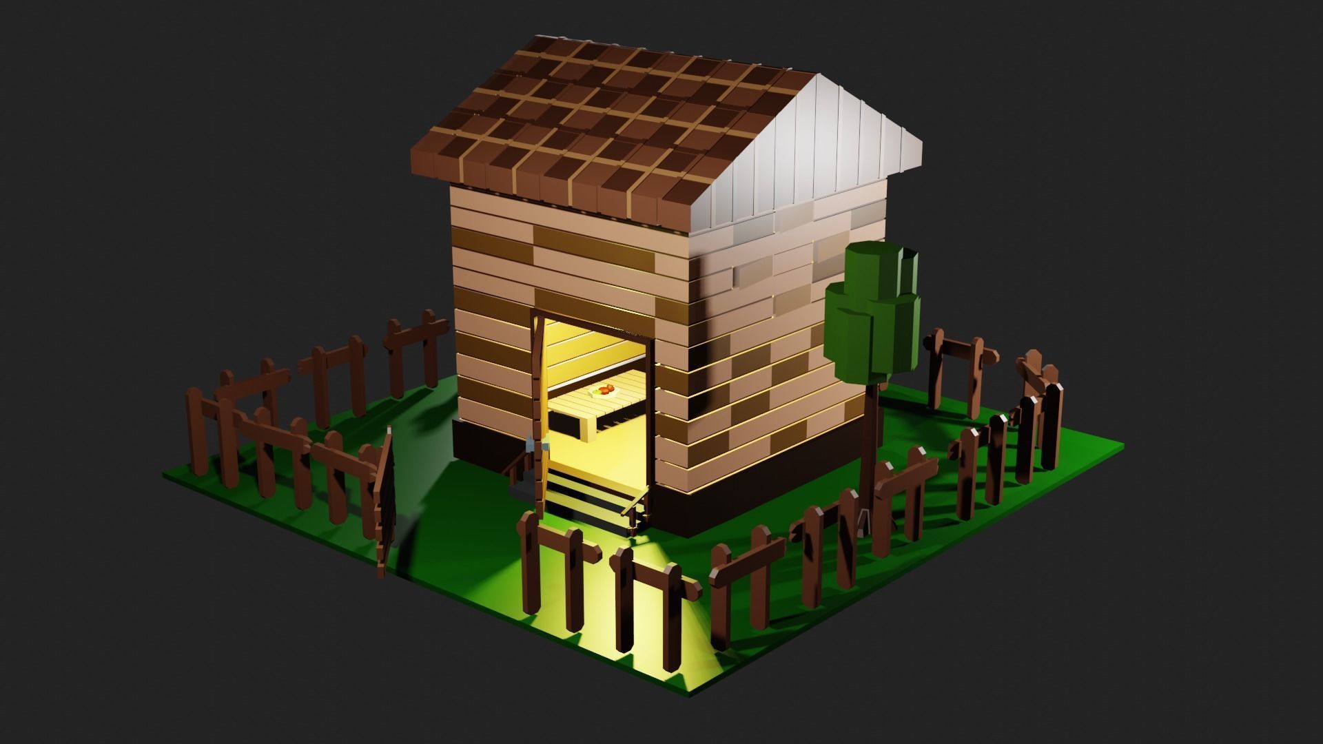 Village house for game Low-poly 3D model_1