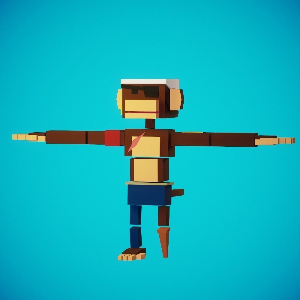 Stylized Pirate Monkey Rigged-Animated Low-poly 3D model_5