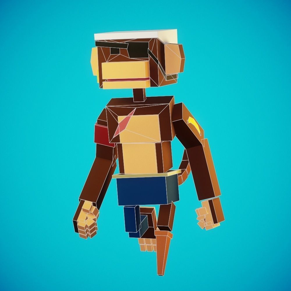 Stylized Pirate Monkey Rigged-Animated Low-poly 3D model_4