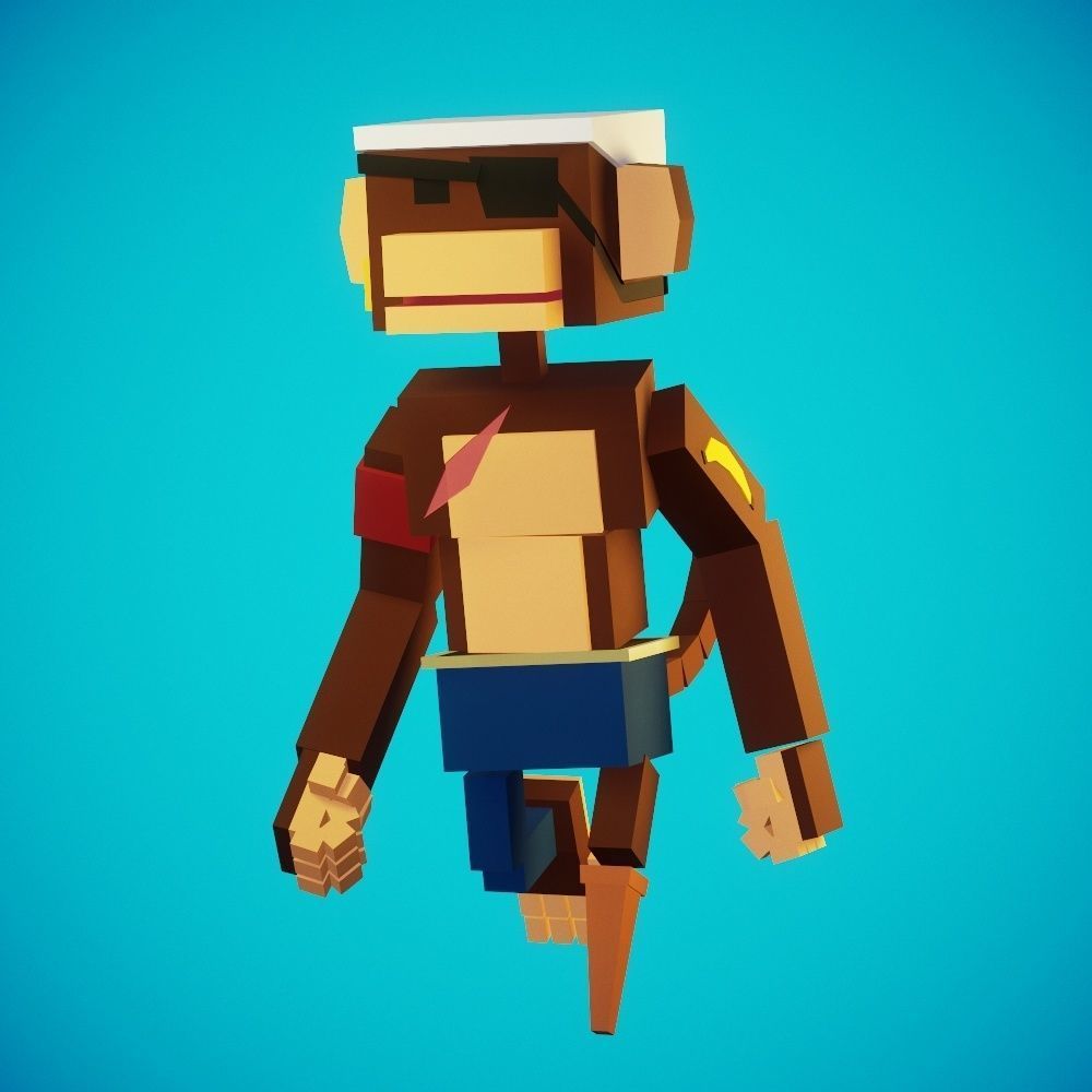 Stylized Pirate Monkey Rigged-Animated Low-poly 3D model_14
