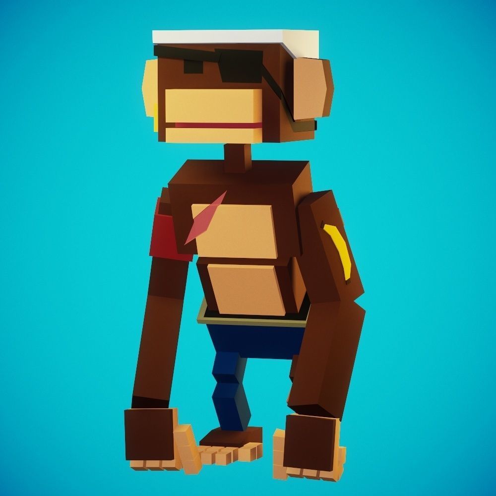 Stylized Pirate Monkey Rigged-Animated Low-poly 3D model_10