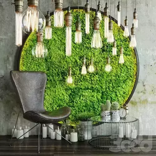 Armchair room with light bulbs and moss